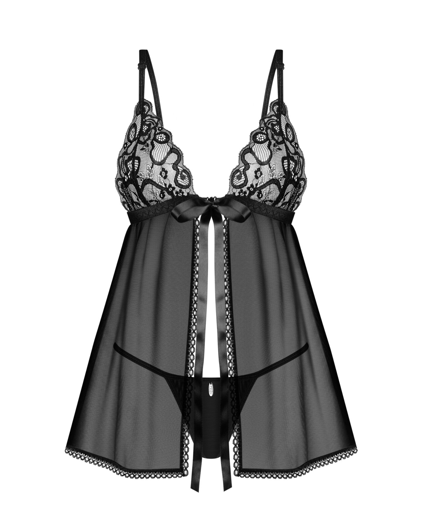 Сорочка беби-долл Obsessive Blomentis babydoll & thong, XL/2XL, кружевной лиф, стринги в комплекте