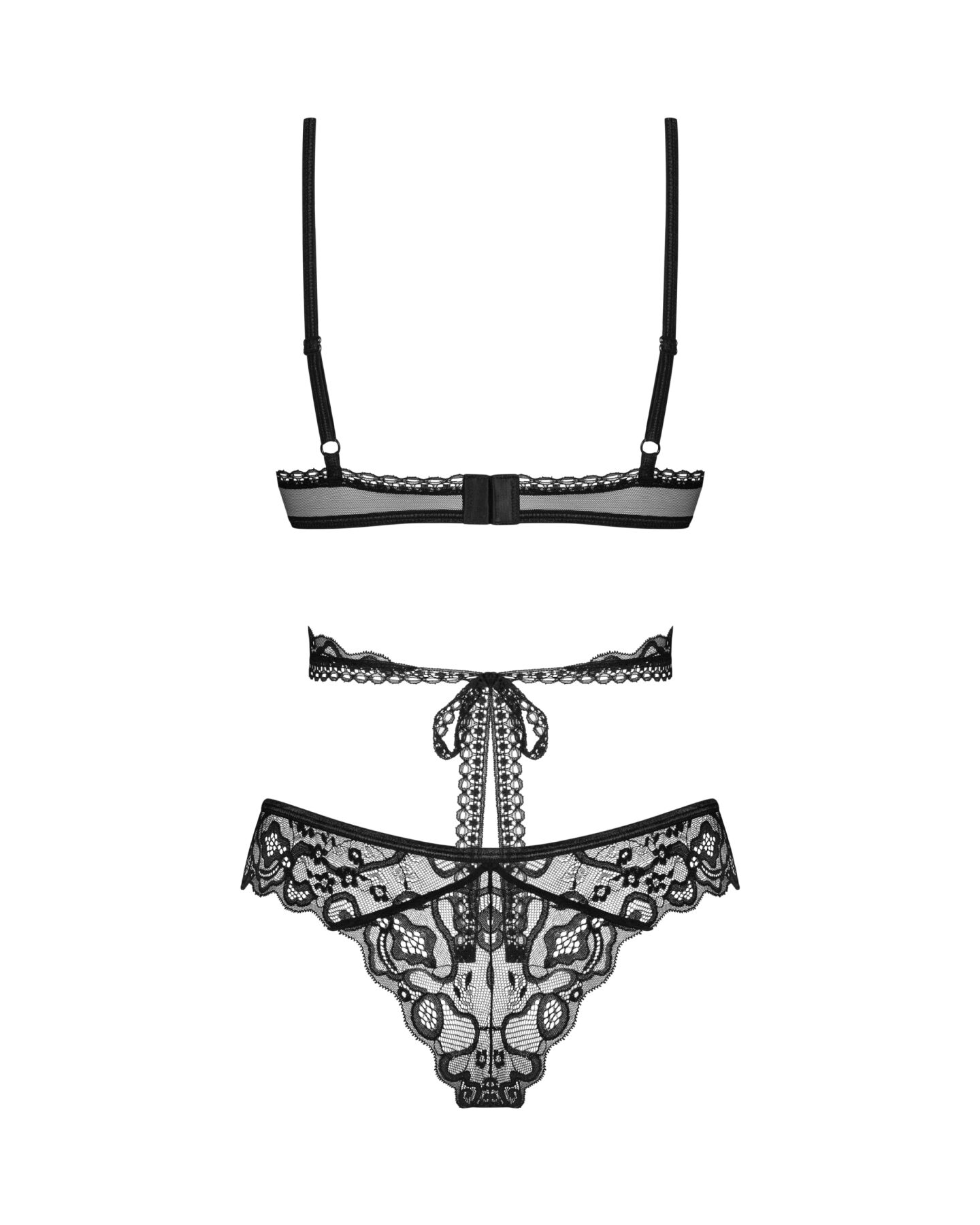 Комплект Obsessive Blomentis 2-pcs set, XS/S, мереживний, ліф із зав’язками на спині, трусики-сліпи
