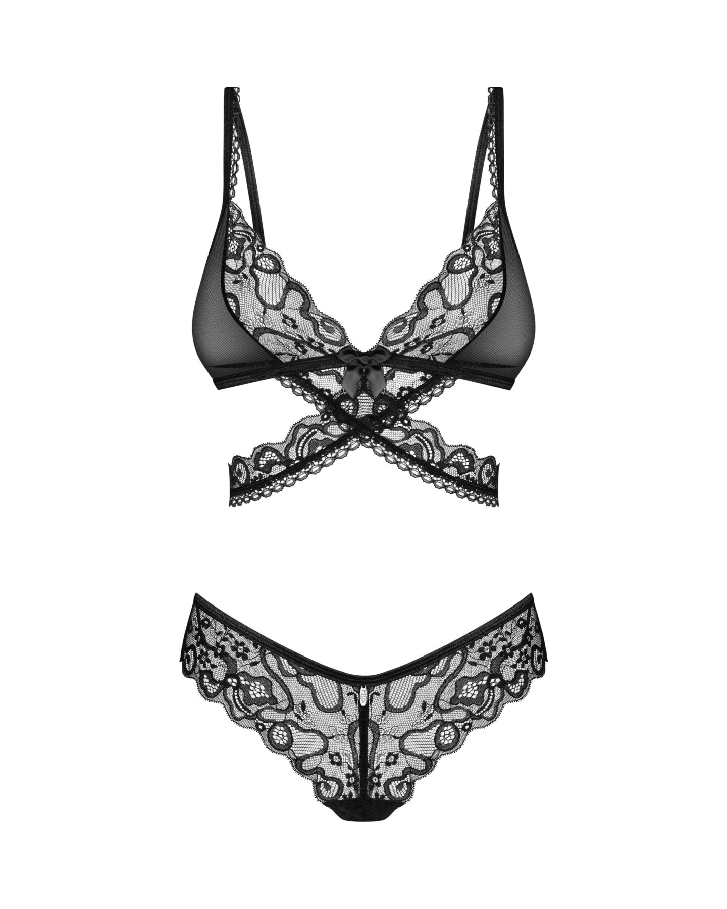 Комплект Obsessive Blomentis 2-pcs set, XS/S, мереживний, ліф із зав’язками на спині, трусики-сліпи
