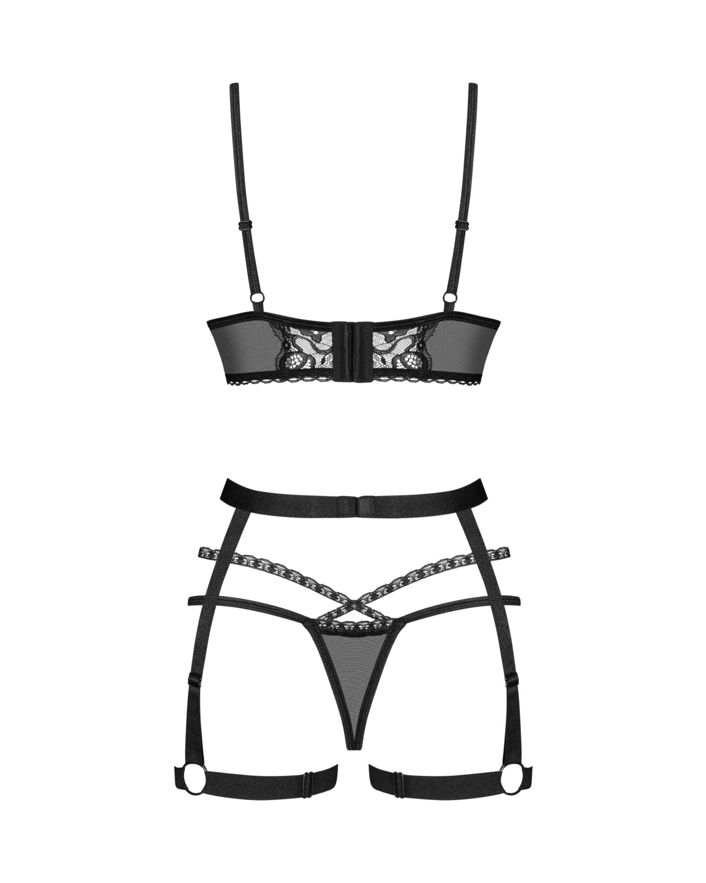 Комплект Obsessive Blomentis 3-pcs set, XS/S, м’який ліф, стрінги зі стрепами, пояс із гартерами