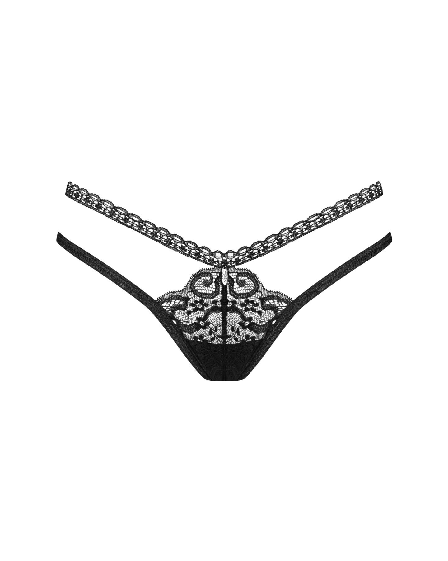 Трусики-стрінги Obsessive Blomentis thong, XL/2XL, чорні, мереживні, боковинки — подвійні смужки