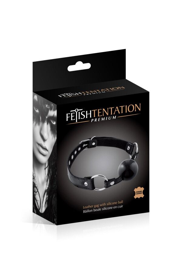 Кляп із силіконовою кулькою Fetish Tentation Premium Leather gag with silicone ball Black, шкіра