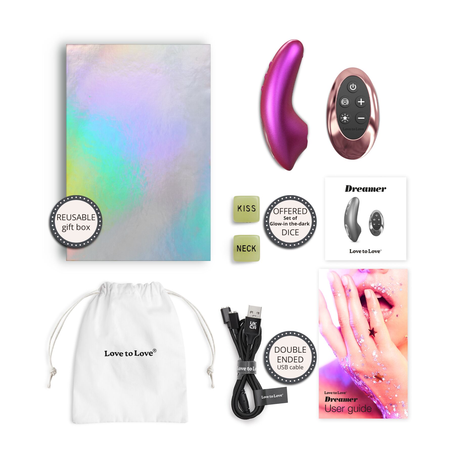 Вакуумный клиторальный стимулятор Love To Love DREAMER – IRIDESCENT BERRY, ласки язычком, пульт