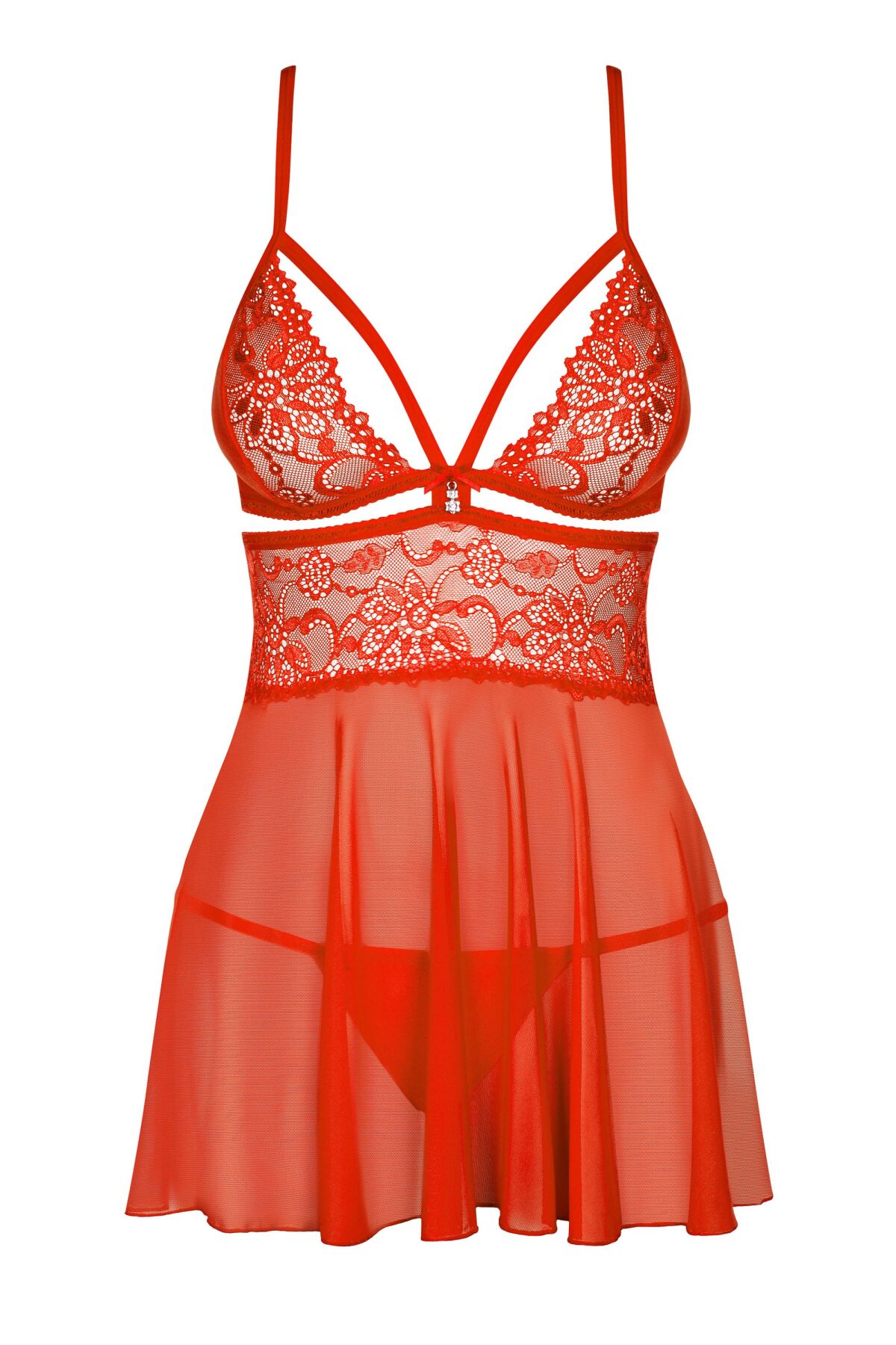 Бэби-долл Obsessive 838-BAB-3 babydoll & thong, L/XL, красный, кружевной лиф, стринги в комплекте