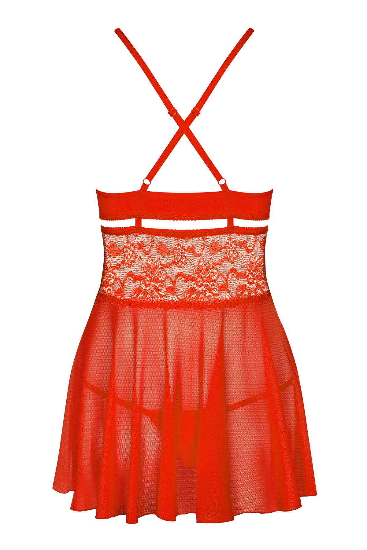 Бебі-дол Obsessive 838-BAB-3 babydoll & thong, 2XL/3XL, червоний, мереживний ліф, стрінги в комплекті