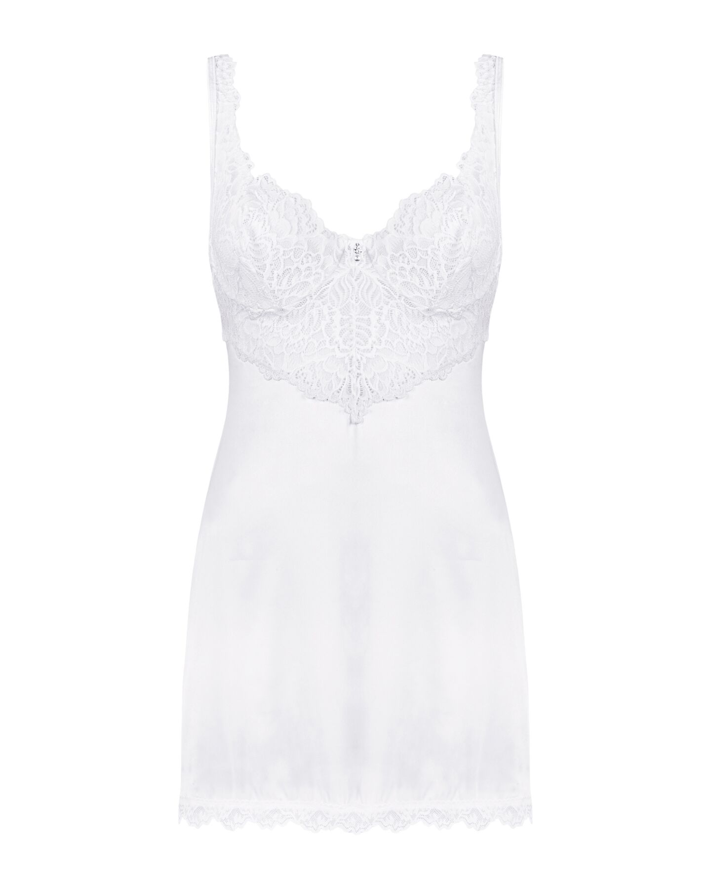 Сорочка Obsessive Amor Blanco underwire chemise & thong, S/M, белая, кружевной лиф, стринги в наборе