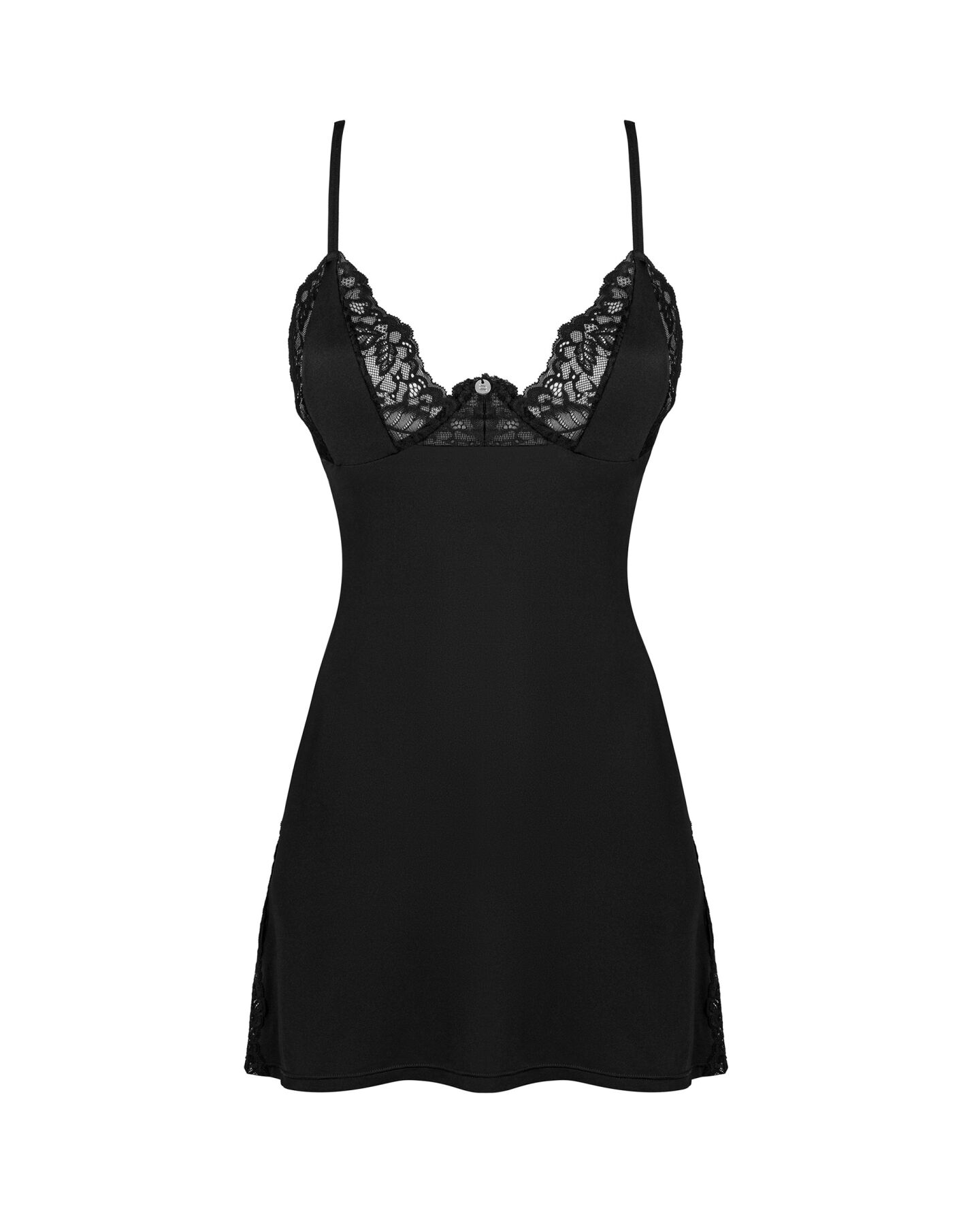Сорочка Obsessive Bellastia chemise & thong, XS/S, непрозрачная, фигурное декольте, стринги в наборе