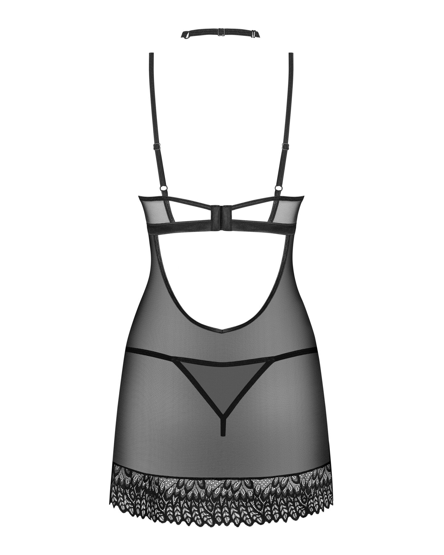 Сорочка Obsessive Donarella chemise & thong, XS/S, мереживний ліф, чокер та стрінги в комплекті