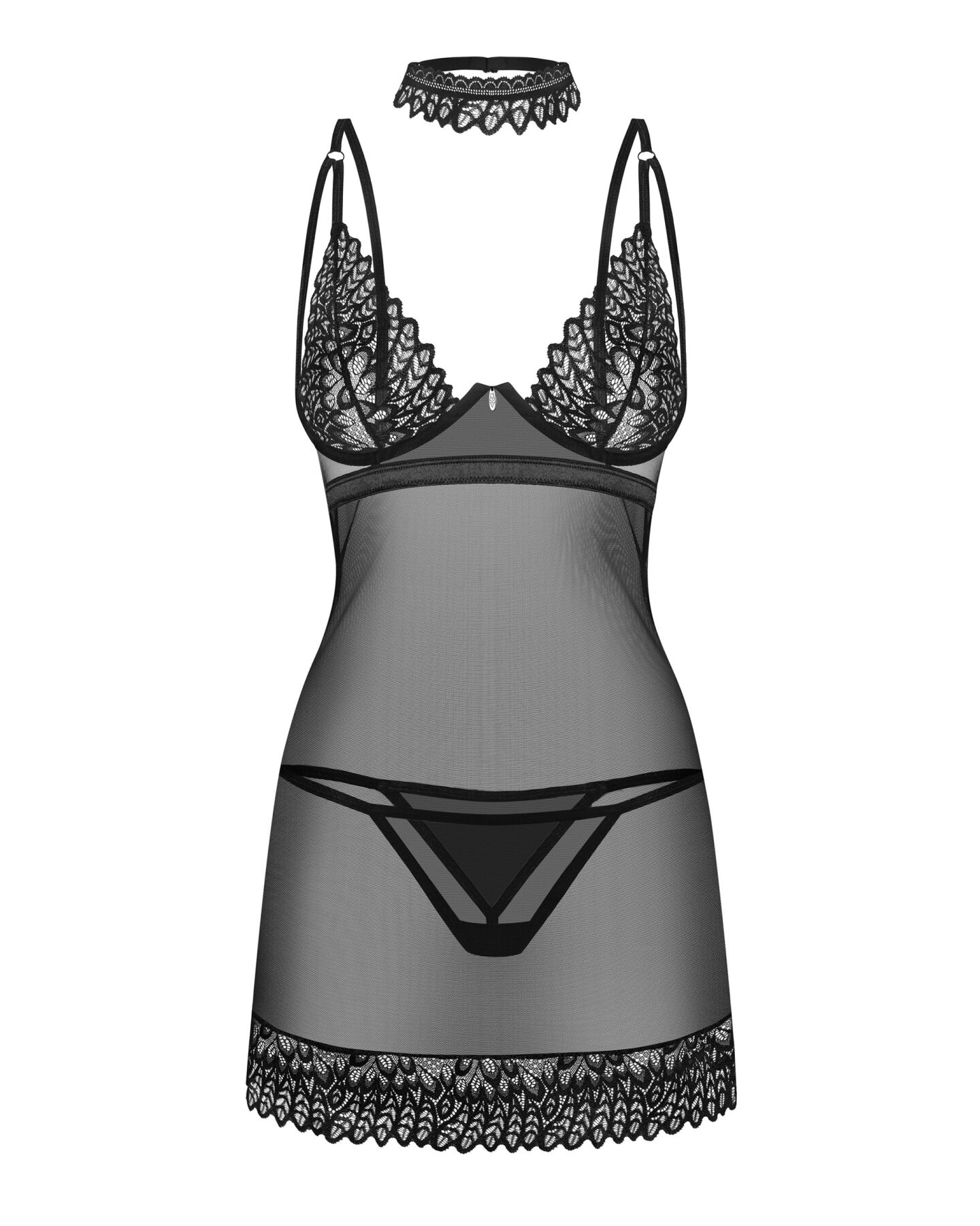 Сорочка Obsessive Donarella chemise & thong, XL/2XL, кружевной лиф, чокер и стринги в комплекте