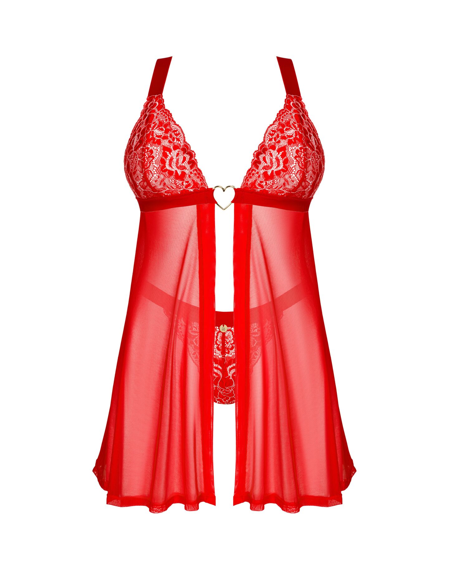 Бэби-долл Obsessive Elianes babydoll & thong, XS/S, красный, кружевной лиф, трусики-танга в наборе