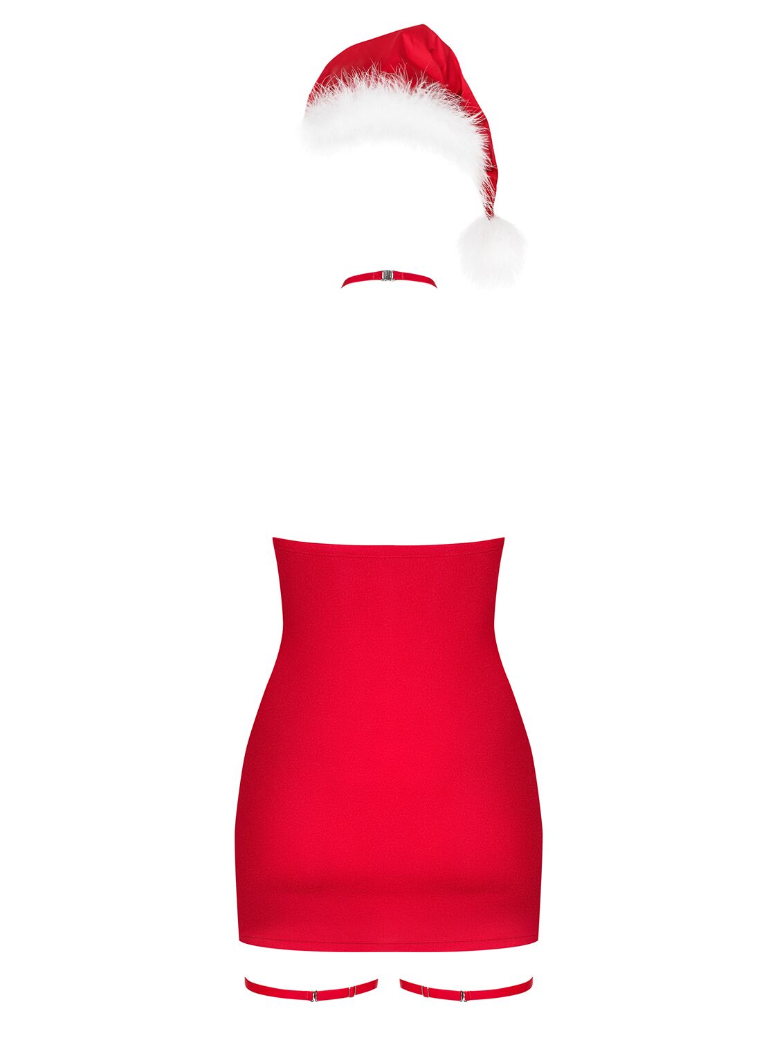 Сорочка Obsessive Kissmas chemise 2XL/3XL, красная, чокер, гартеры и шапочка с помпоном в комплекте