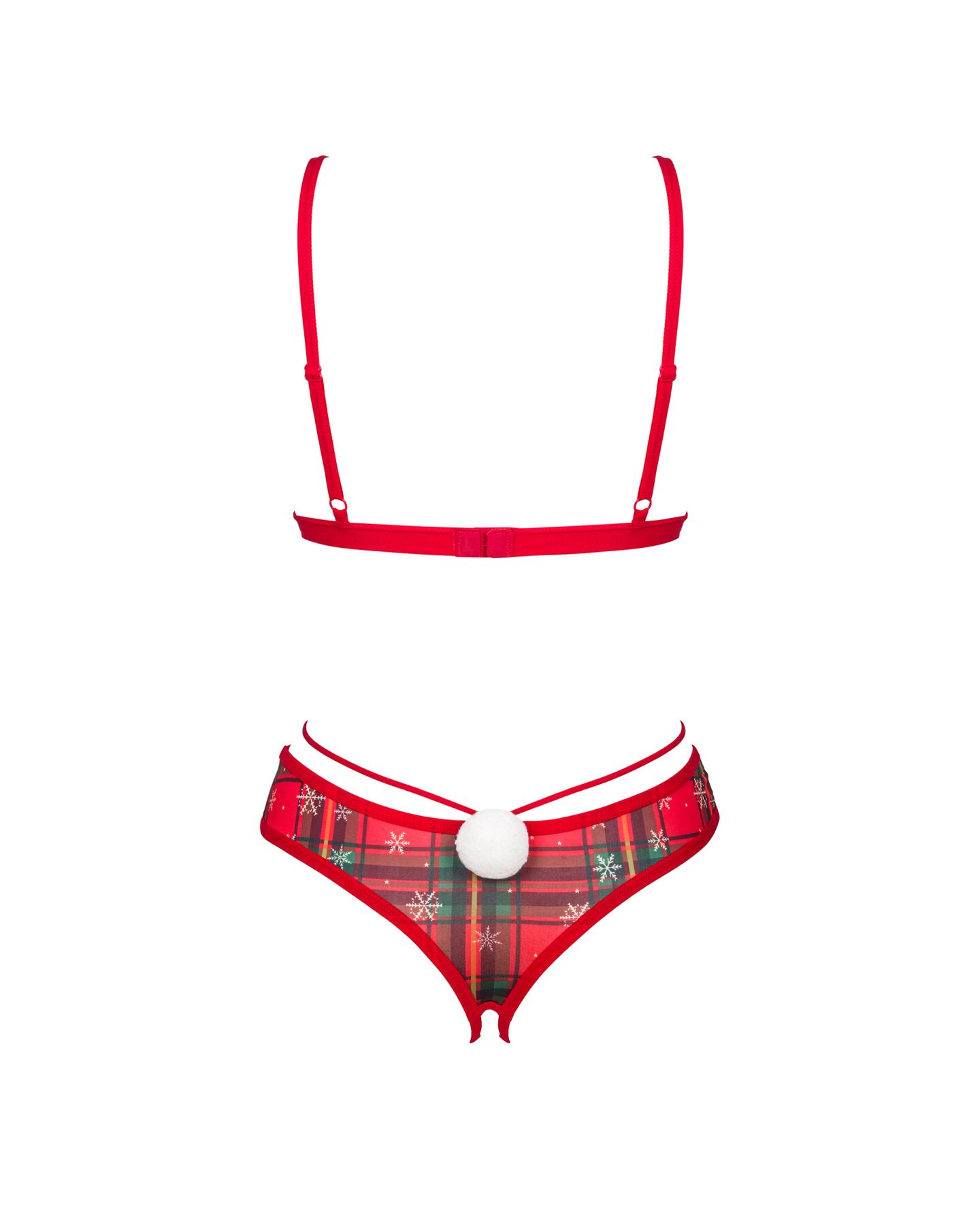 Комплект Obsessive Ms Merrilo 2-pcs set, XS/S, м’який бюстгальтер та трусики з доступом і з помпоном