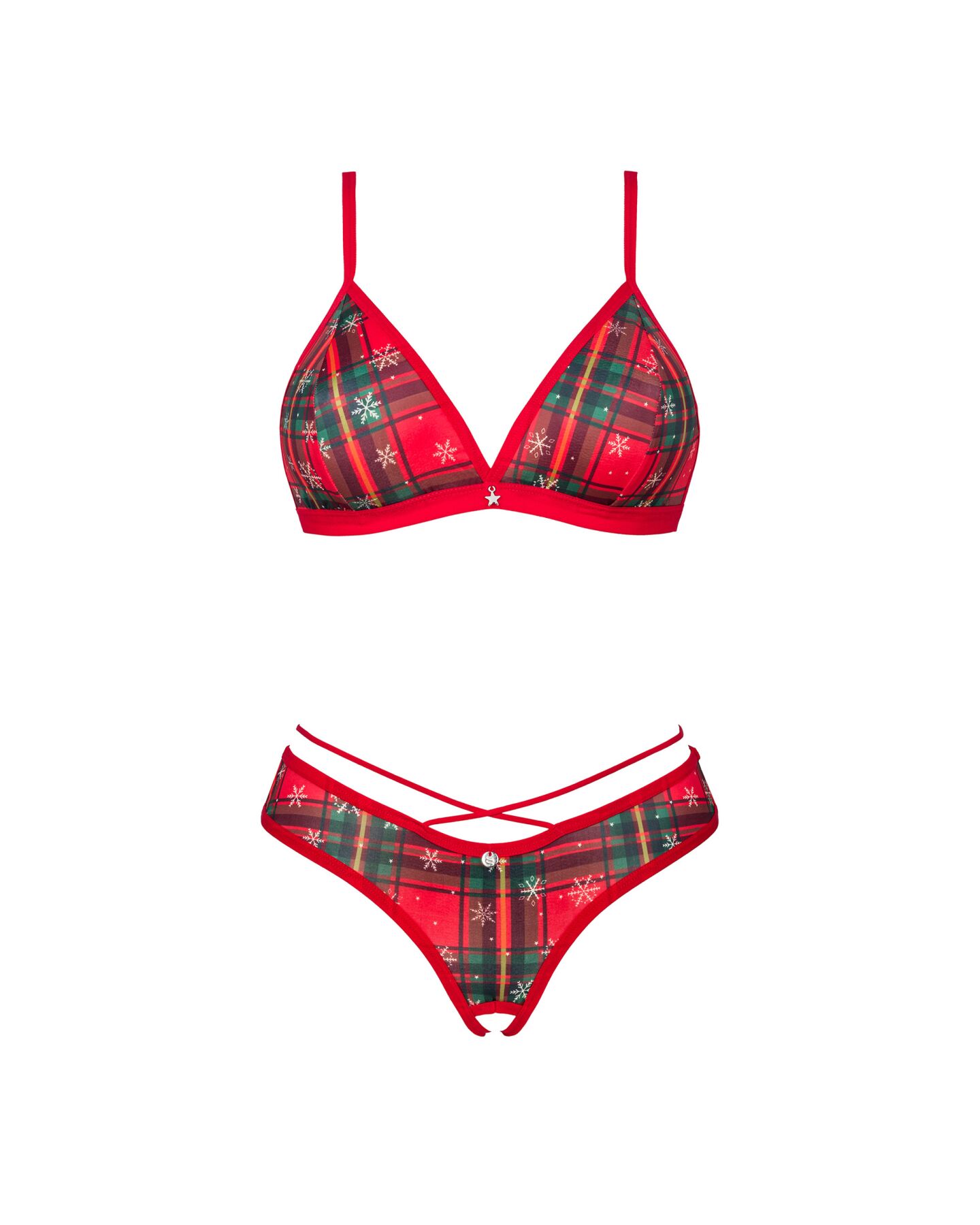 Комплект Obsessive Ms Merrilo 2-pcs set, M/L, м’який бюстгальтер та трусики з доступом і з помпоном