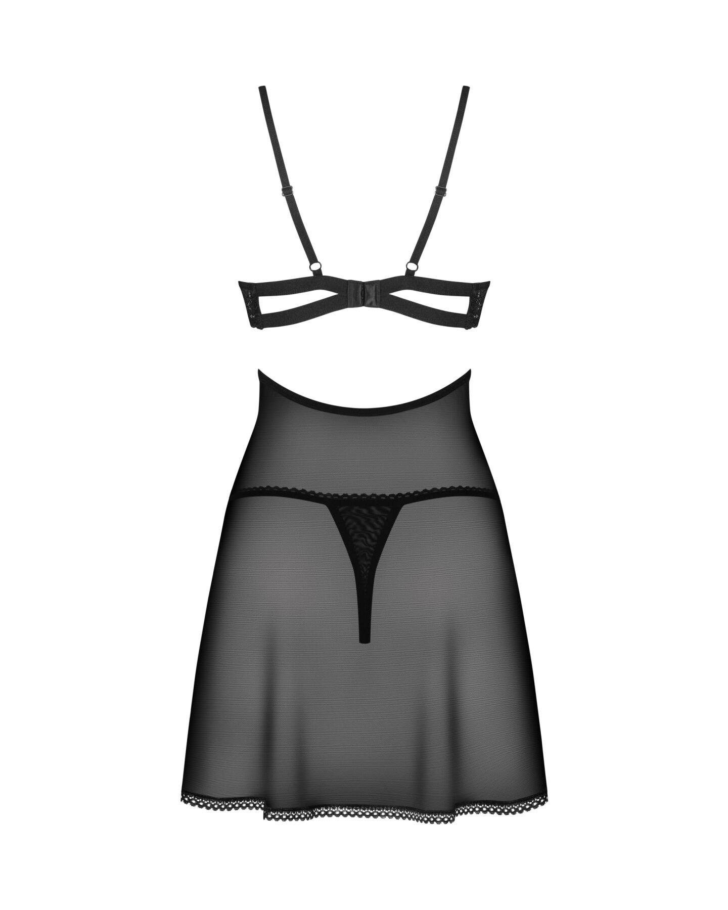 Бэби-долл Obsessive Nutris babydoll & thong, M/L, имитация лифа и юбочки, стринги в комплекте