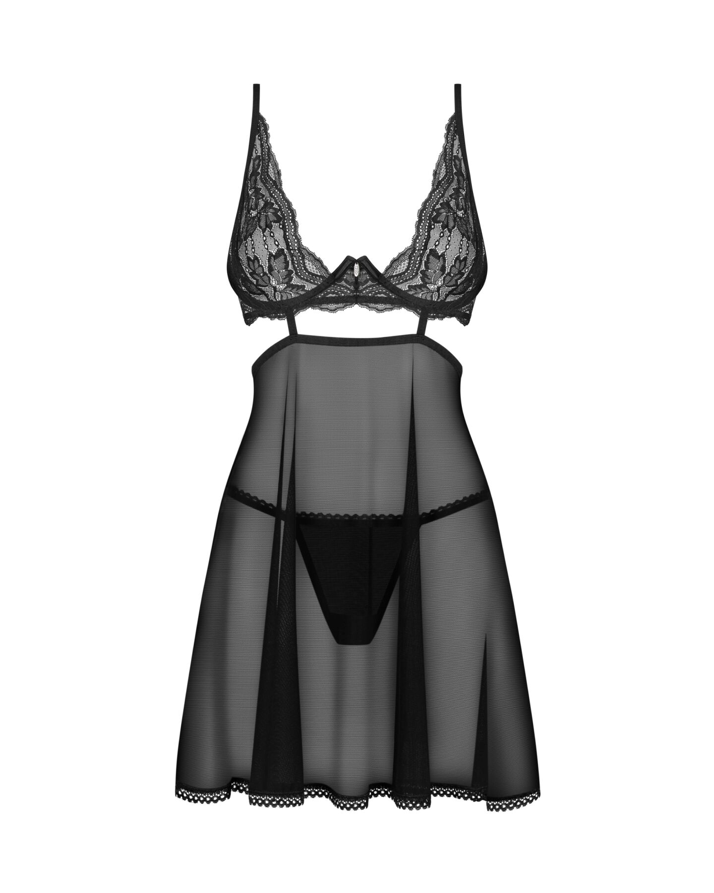 Бэби-долл Obsessive Nutris babydoll & thong, M/L, имитация лифа и юбочки, стринги в комплекте