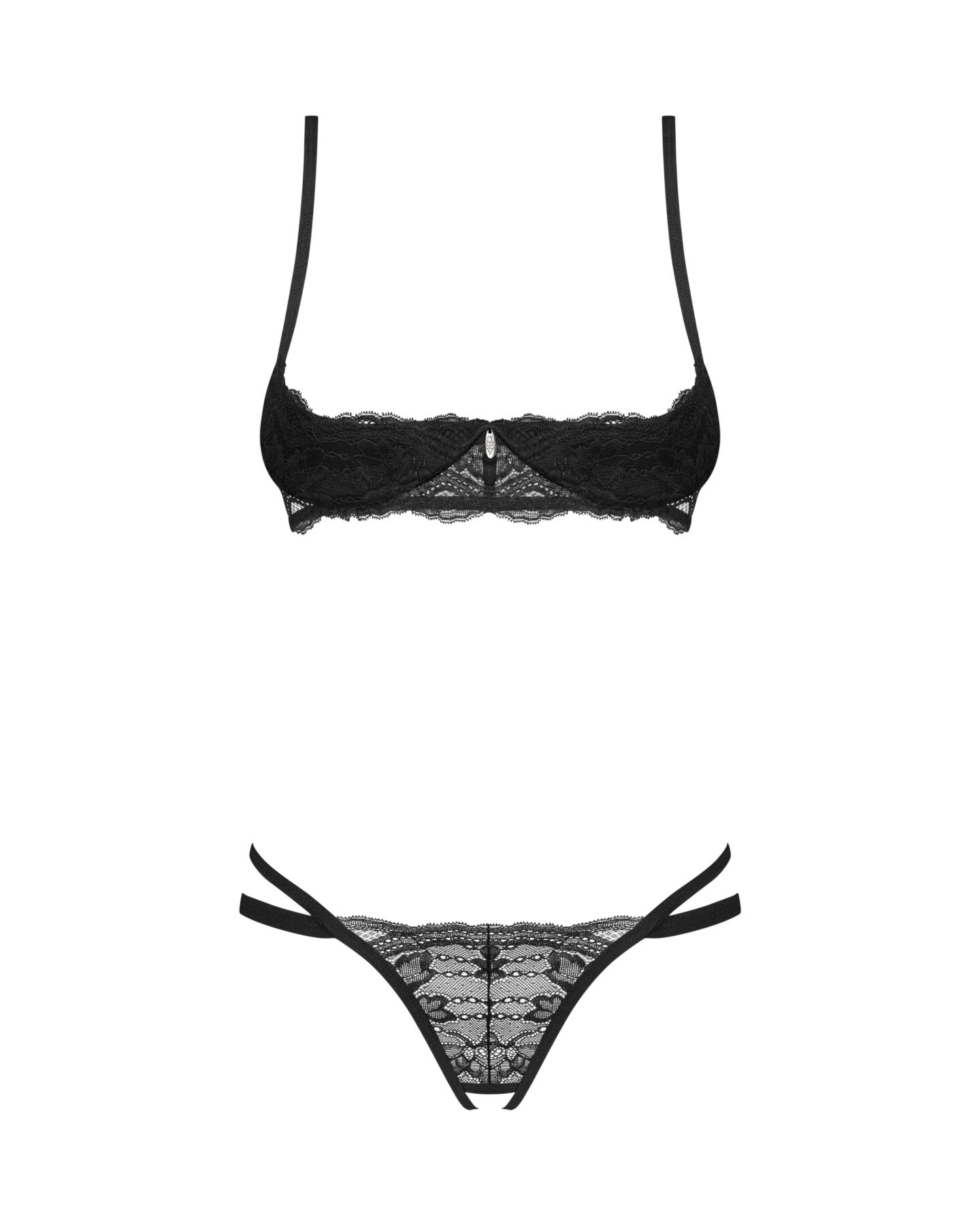 Комплект Obsessive Nutris 2-pcs crotchless set, M/L, ліф з відкритими чашками, трусики з доступом