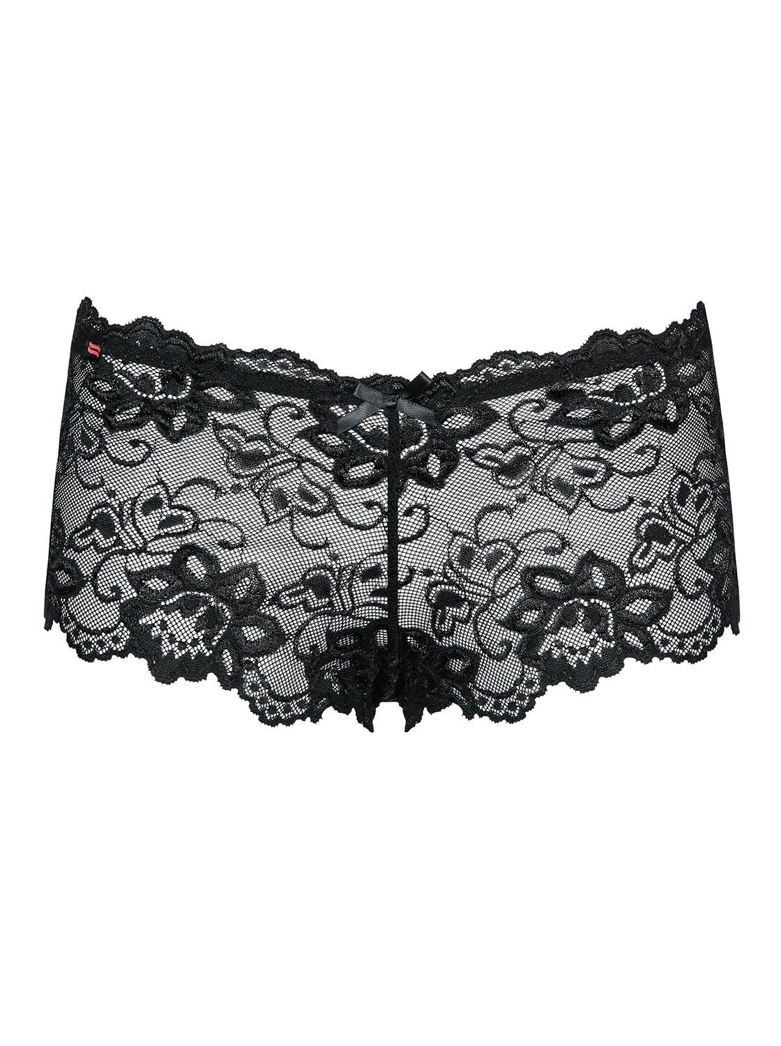 Трусики-шортики Obsessive Idillia shorties, L/XL, черные, кружевные, с низкой посадкой