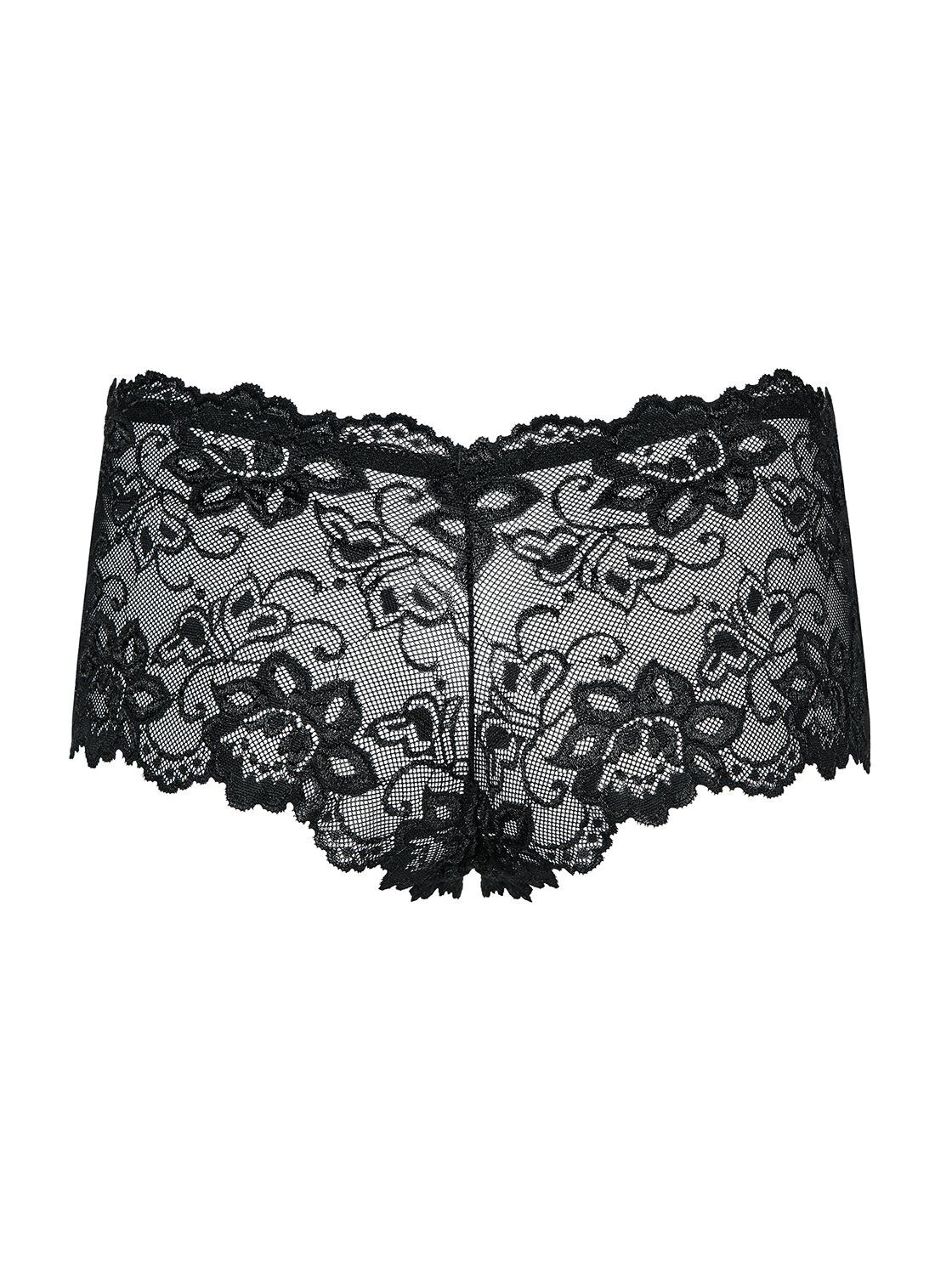 Трусики-шортики Obsessive Idillia shorties, L/XL, черные, кружевные, с низкой посадкой