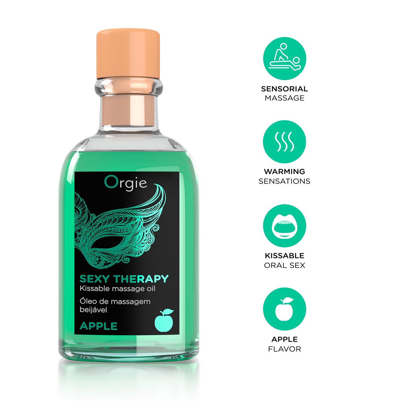 Набор для массажа Orgie – Sexy Therapy Apple (100 мл), съедобное разогревающее масло + перышко