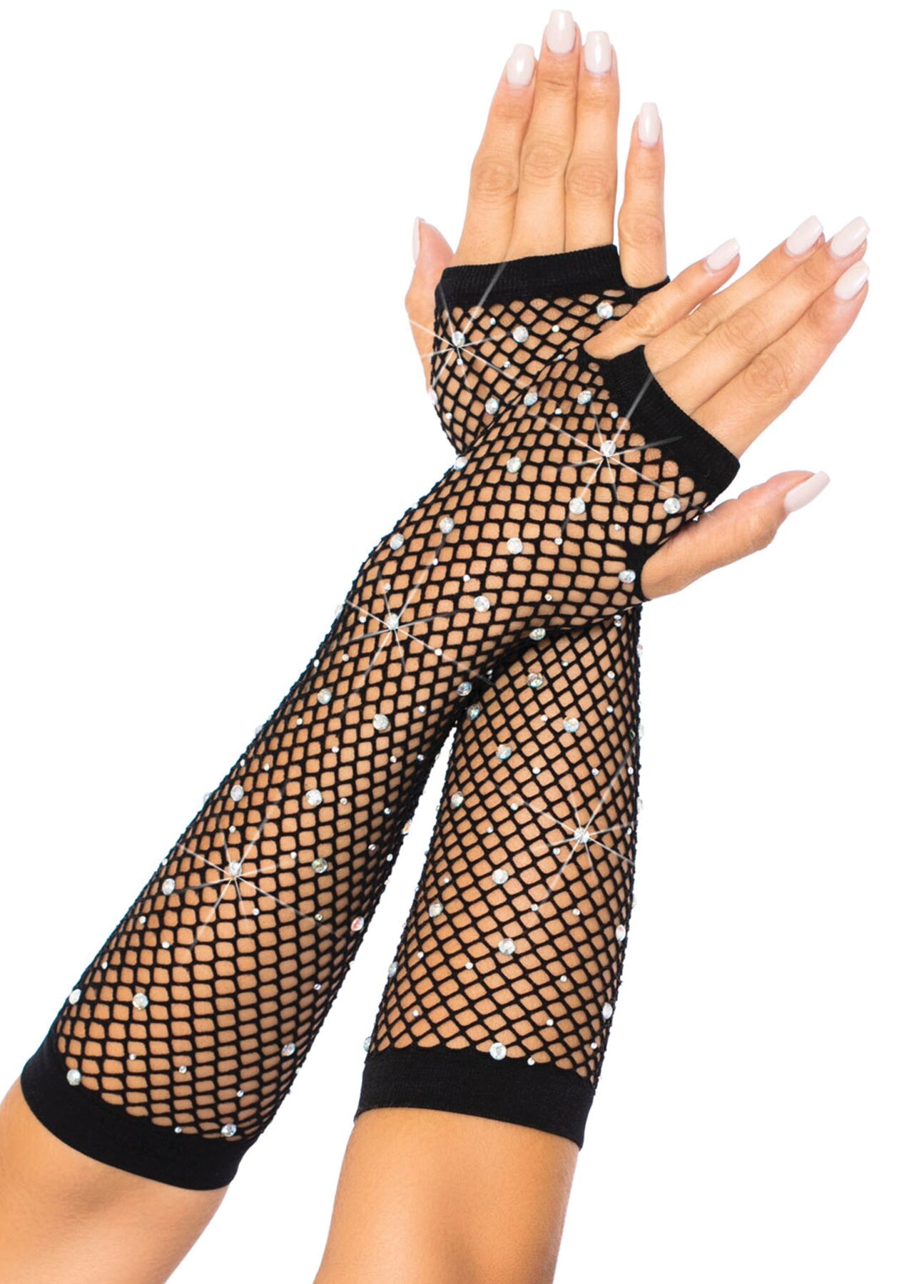 Митенки со стразами Leg Avenue Rhinestone Fishnet Arm Warmers Black, One Size