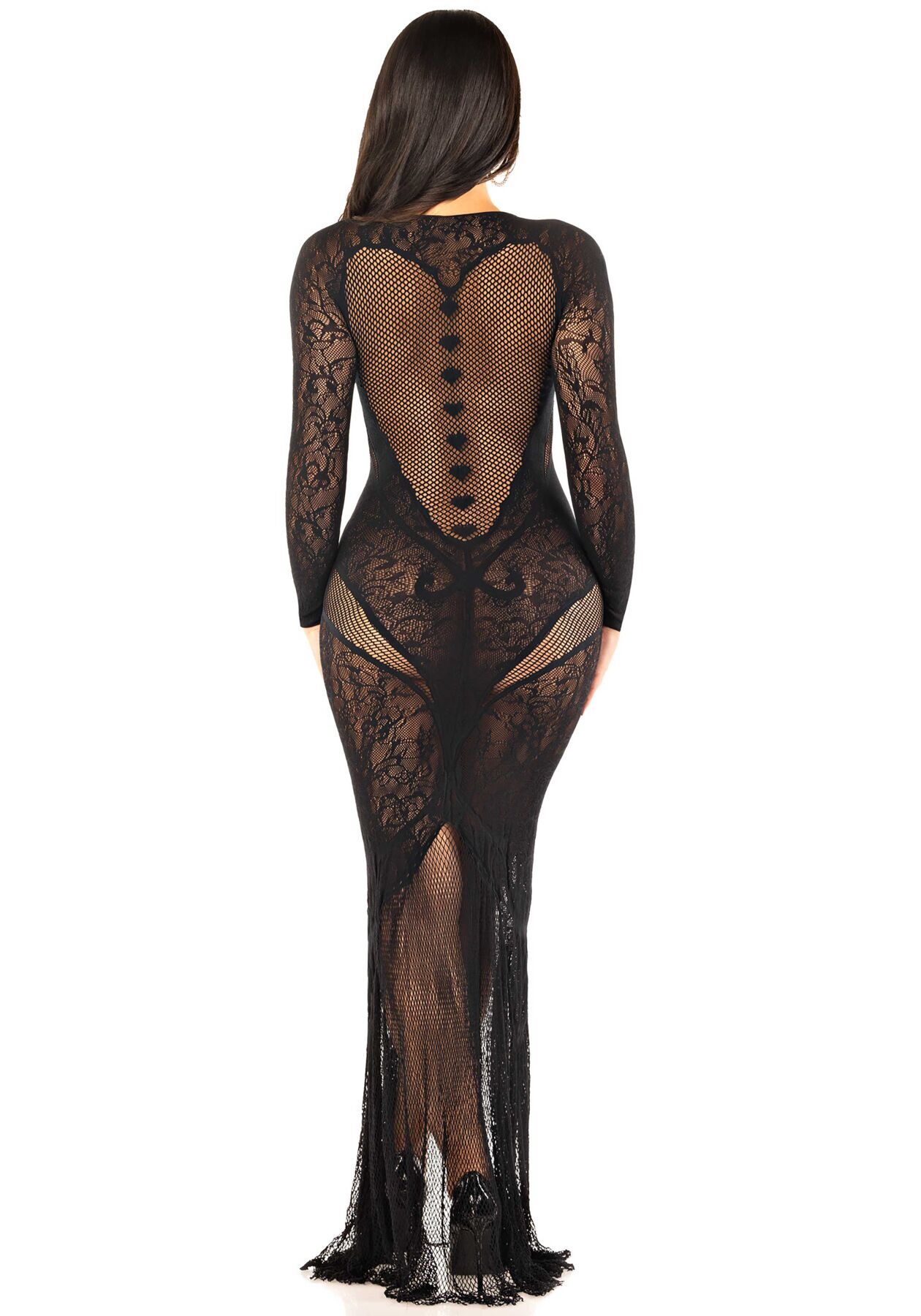 Платье с длинным рукавом Leg Avenue Lace and Net Bodycon Gown One Size, Black