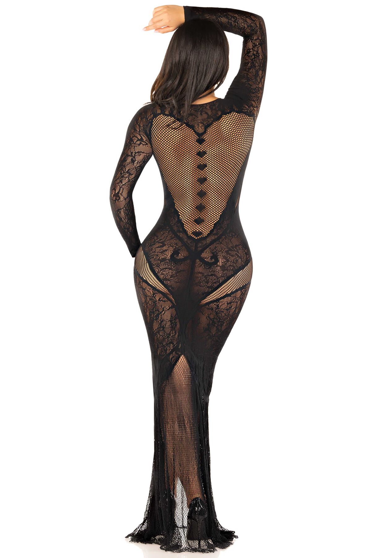 Платье с длинным рукавом Leg Avenue Lace and Net Bodycon Gown One Size, Black