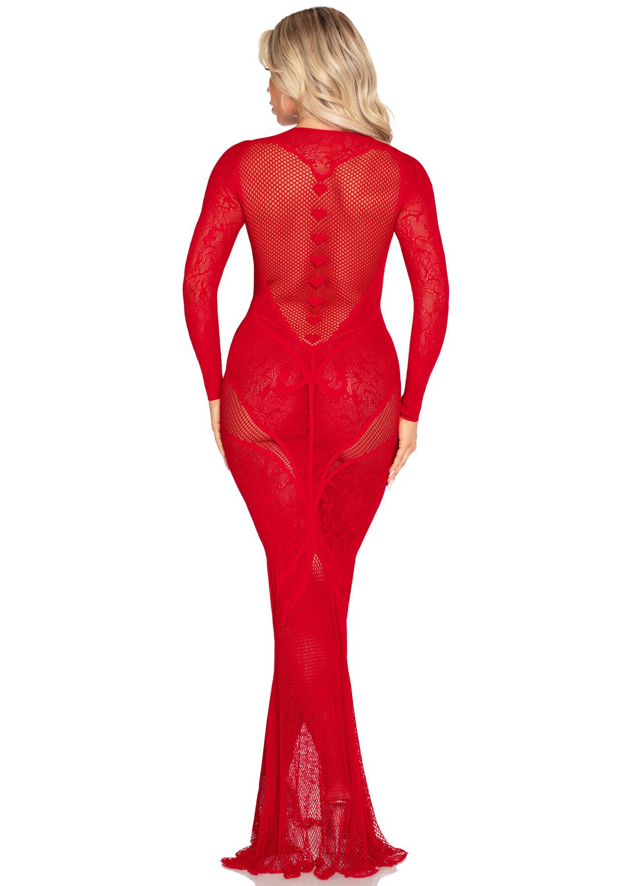 Платье с длинным рукавом Leg Avenue Lace and Net Bodycon Gown One Size, Red