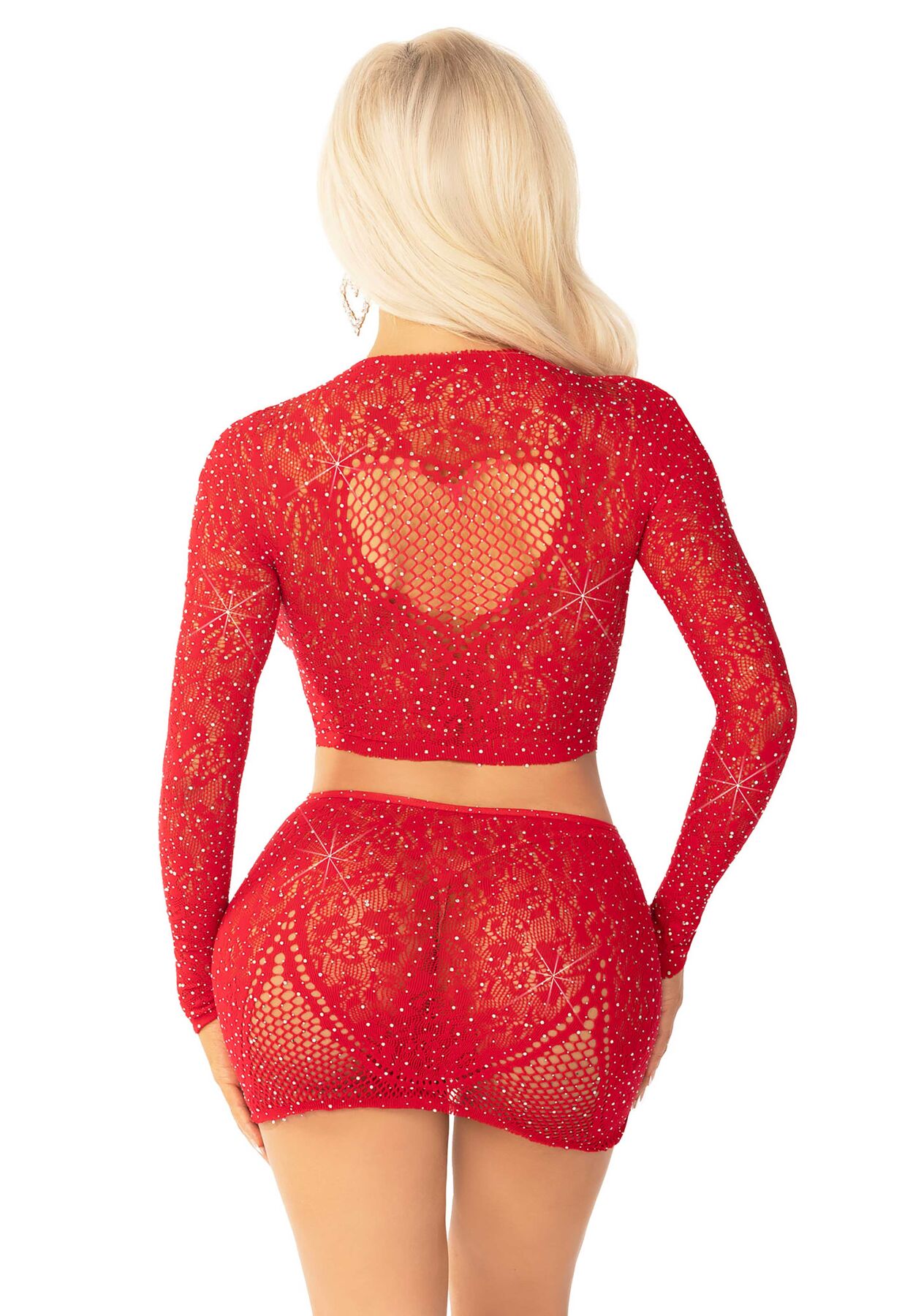 Блискучий комплект кроп-топ і спідниця Leg Avenue Rhinestone One Size, Red, довгий рукав