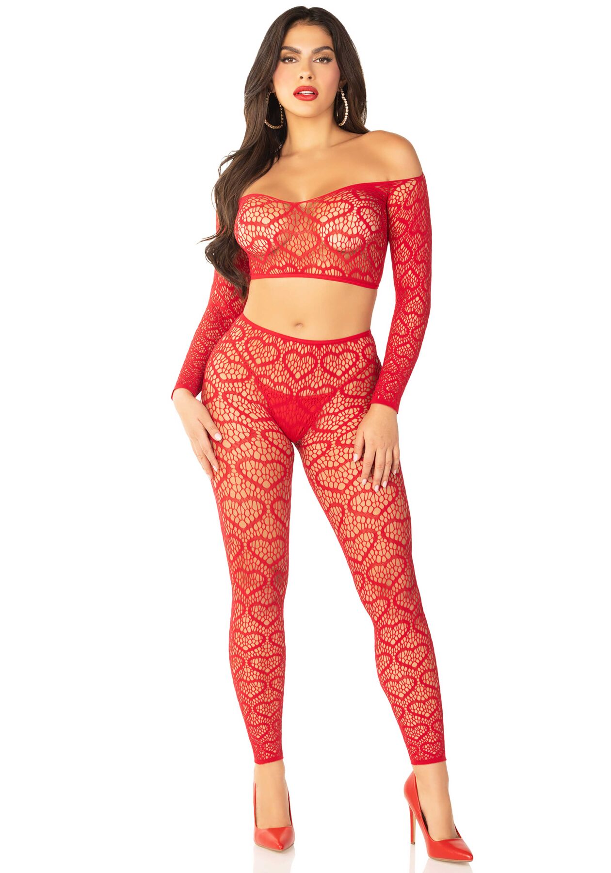 Комплект топ і легінси Leg Avenue Off The Shoulder, One Size, Red, довгий рукав