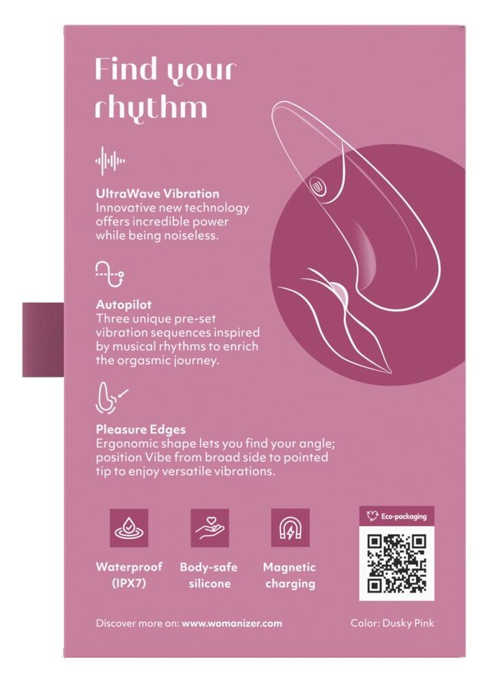 Мини-вибратор Womanizer Vibe Dusky Pink, 3 авторежима + 10 уровней интенсивности