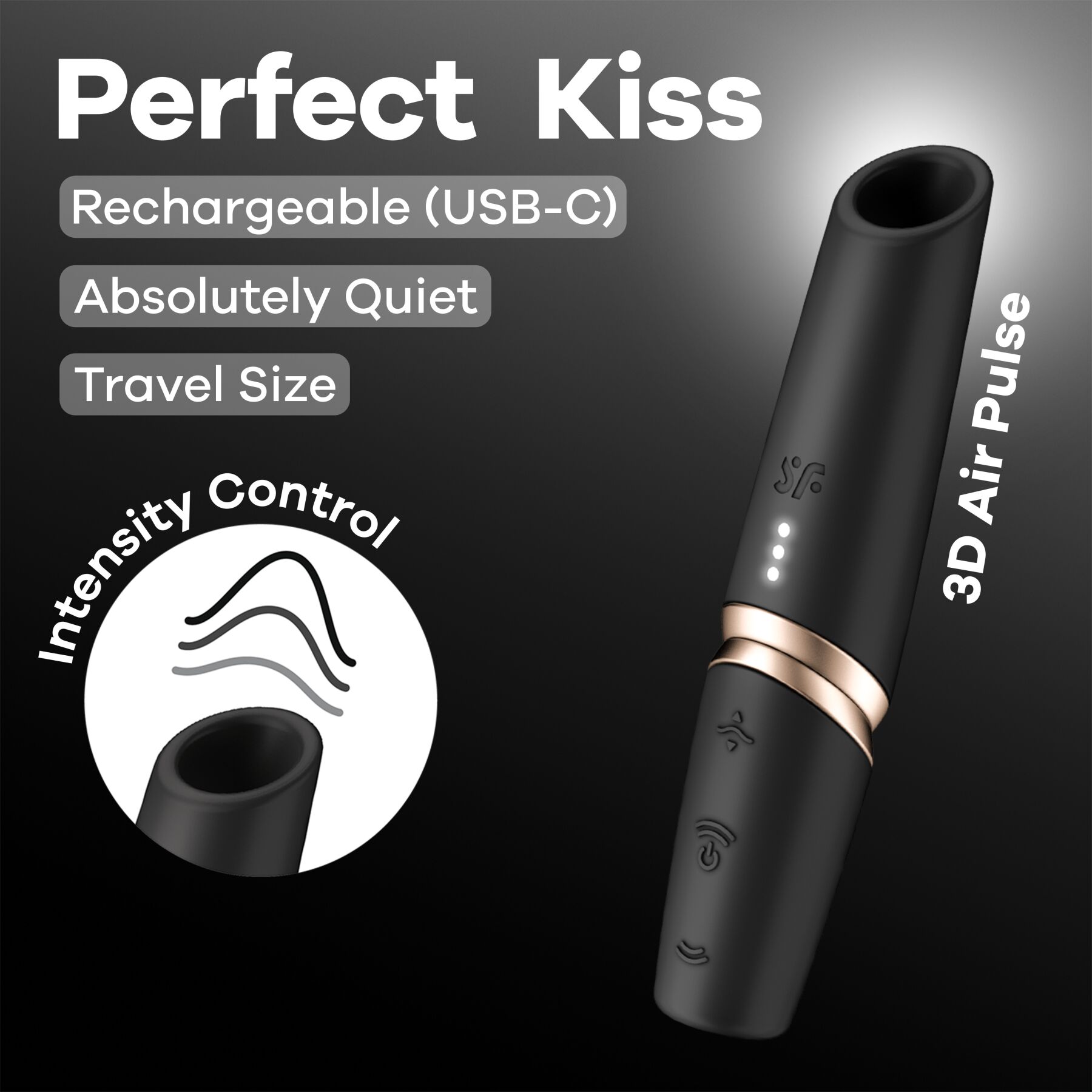 Вакуумний стимулятор Satisfyer Perfect Kiss, магнітна технологія 3D Air Pulse, 30 режимів роботи