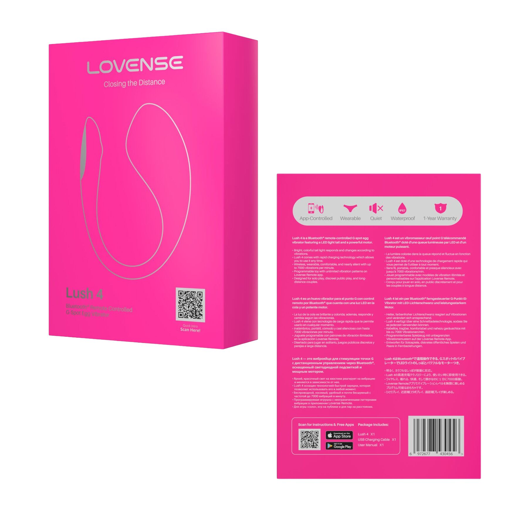 Смарт-віброяйце Lovense Lush 4, дуже потужне, швидке заряджання, LED-підсвічування