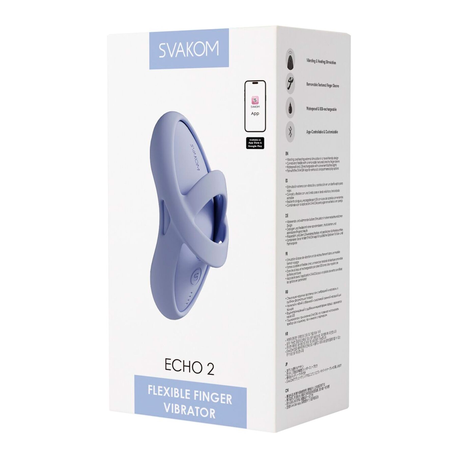 Смарт-вібратор для клітора Svakom Echo 2 Sky Blue, підігрів до 38 °C, знімна насадка на палець