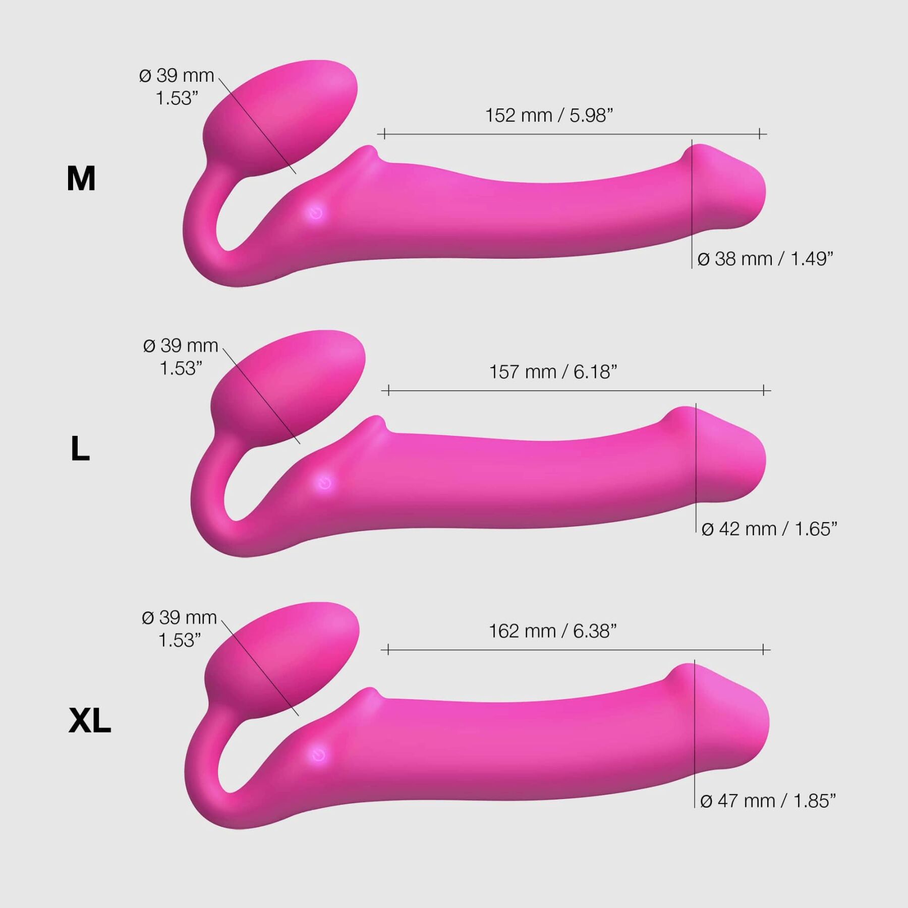 Безремінний страпон з вібрацією Strap-On-Me Vibrating Fuchsia M, діаметр 3,8 см, пульт ДК, регульований