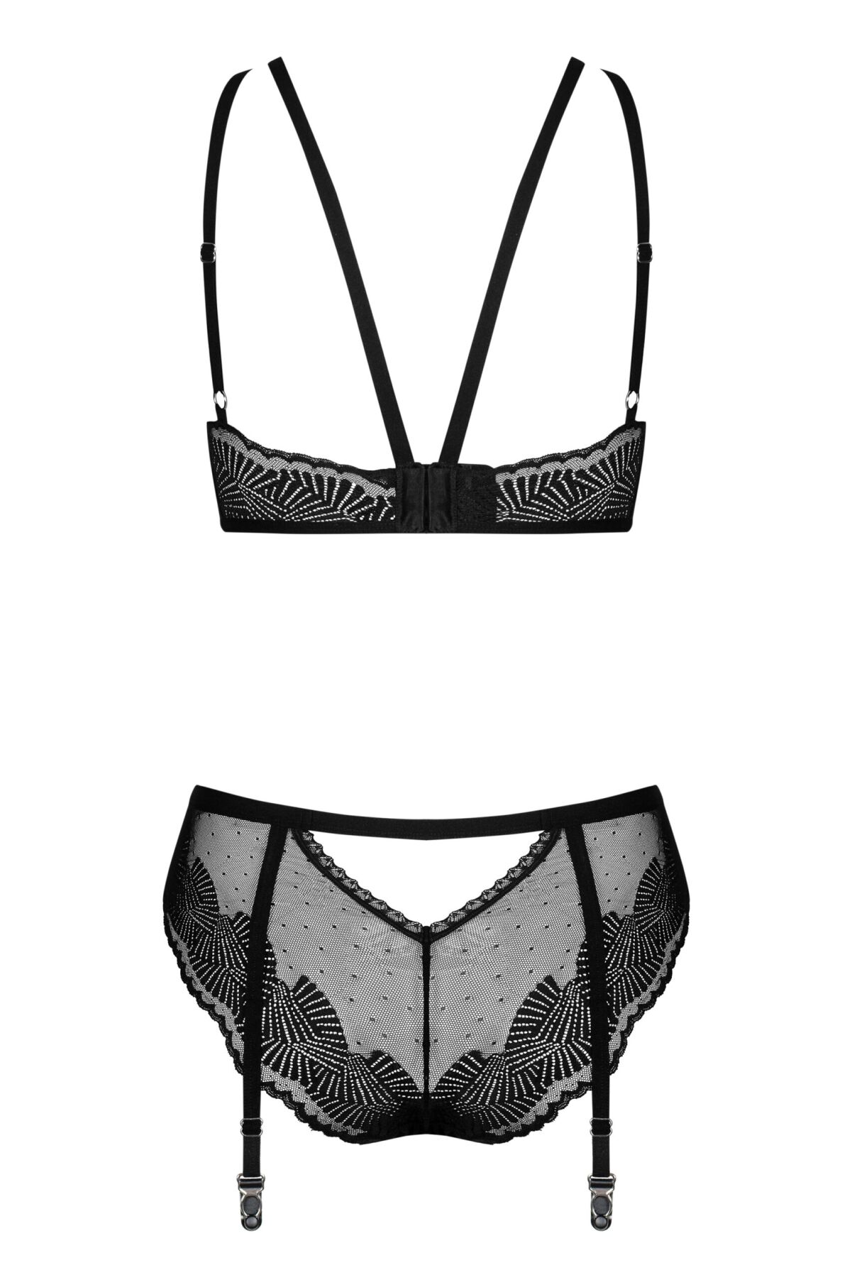 Комплект Obsessive Allastia 2-pcs set black L/XL, регульовані бретелі, багаторівнева застібка