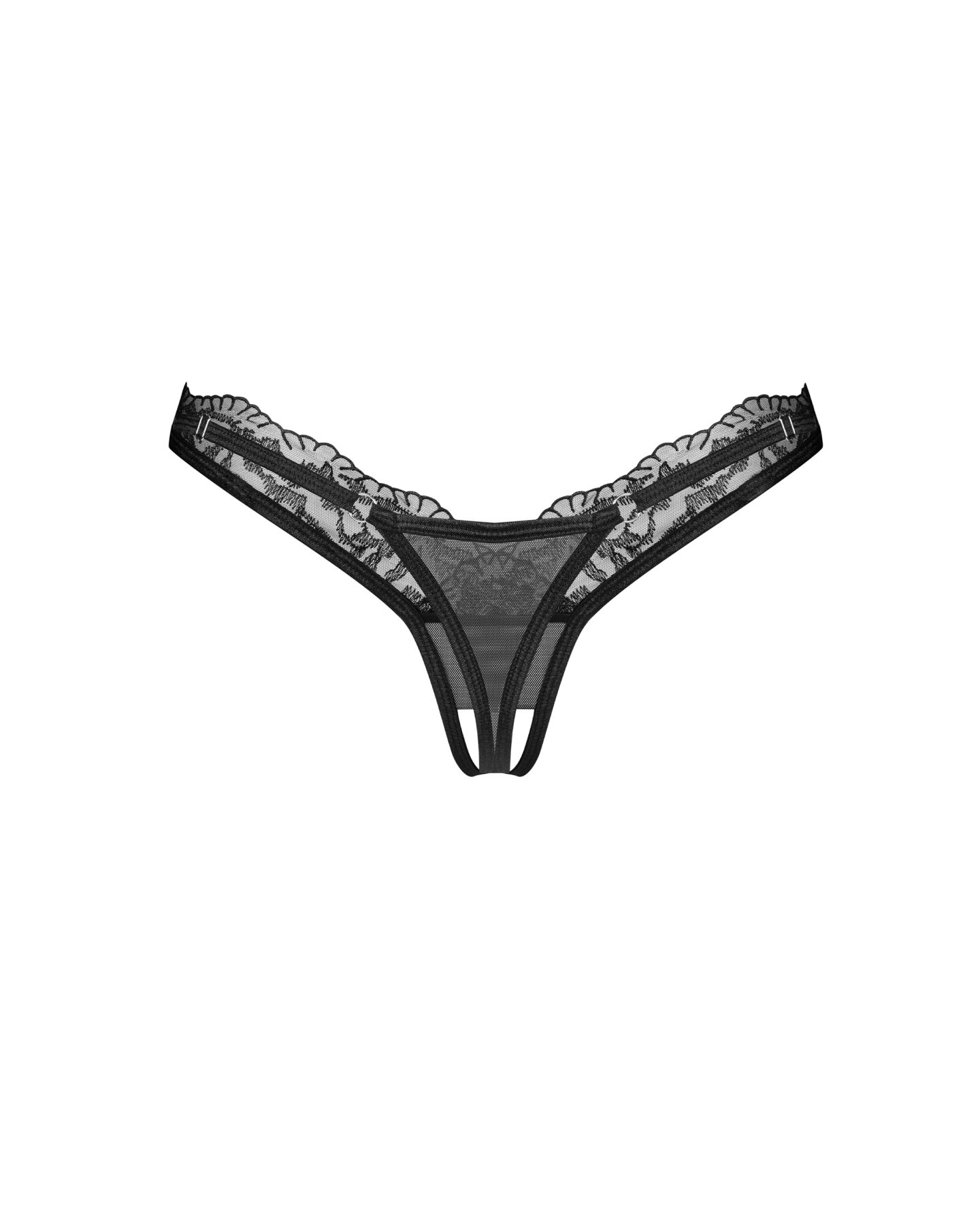 Трусики-стринги с кружевом Obsessive Arrowel Black crotchless thong 2XL/3XL