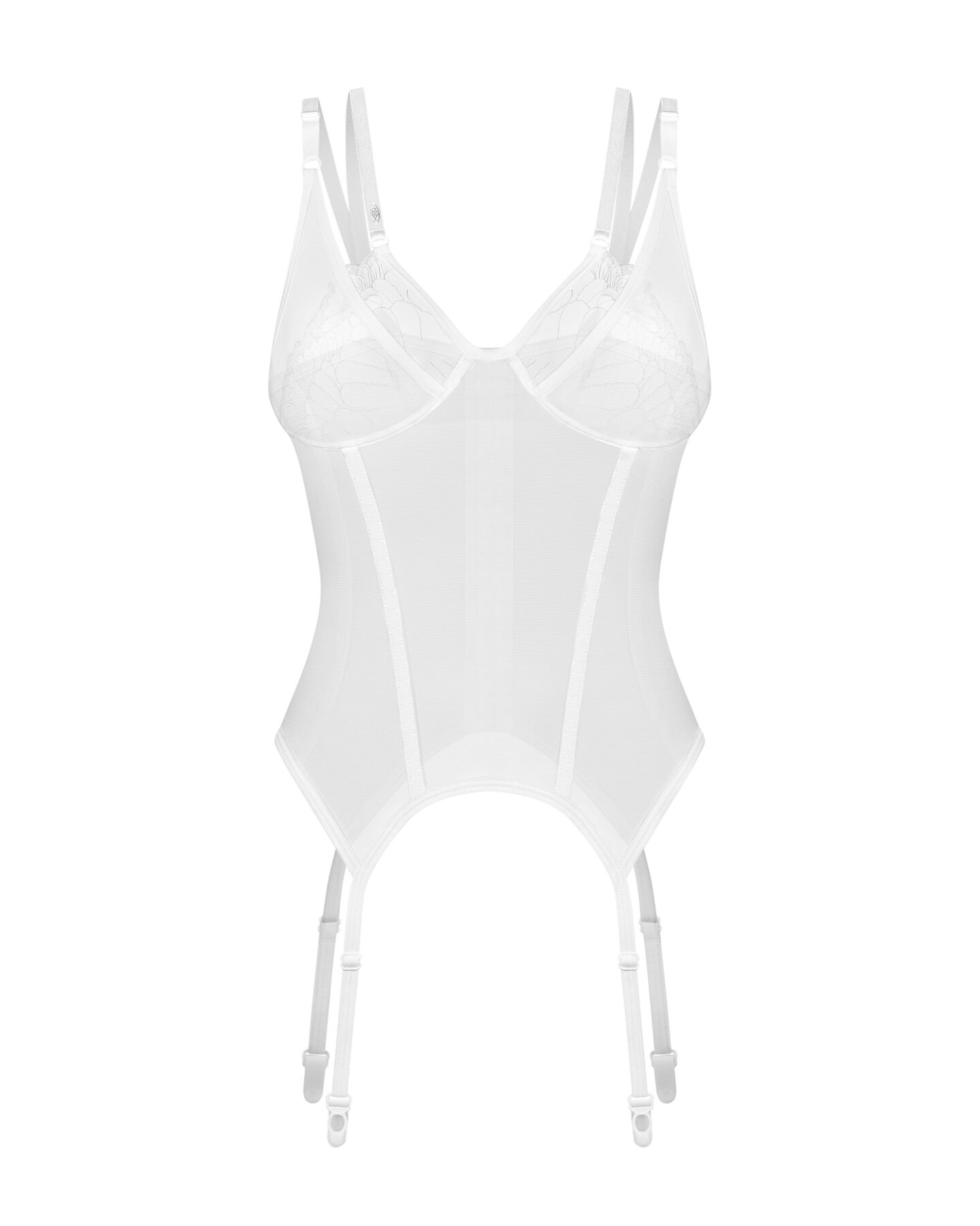 Корсет Obsessive Arrowel White corset L/XL, з підв’язками для панчіх