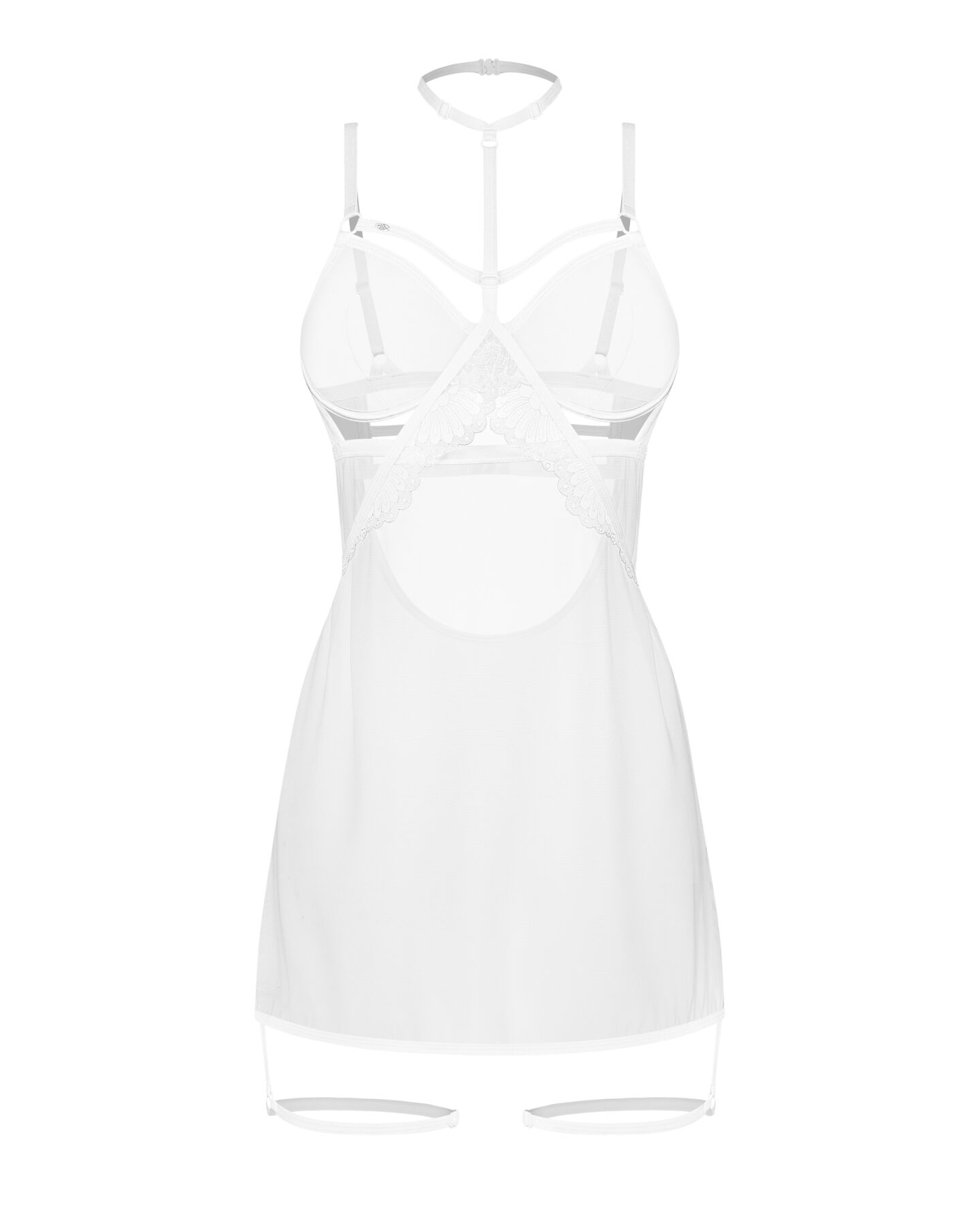 Бебі-дол Obsessive Arrowel White chemise S/M, з декоративним чокером та гартерами