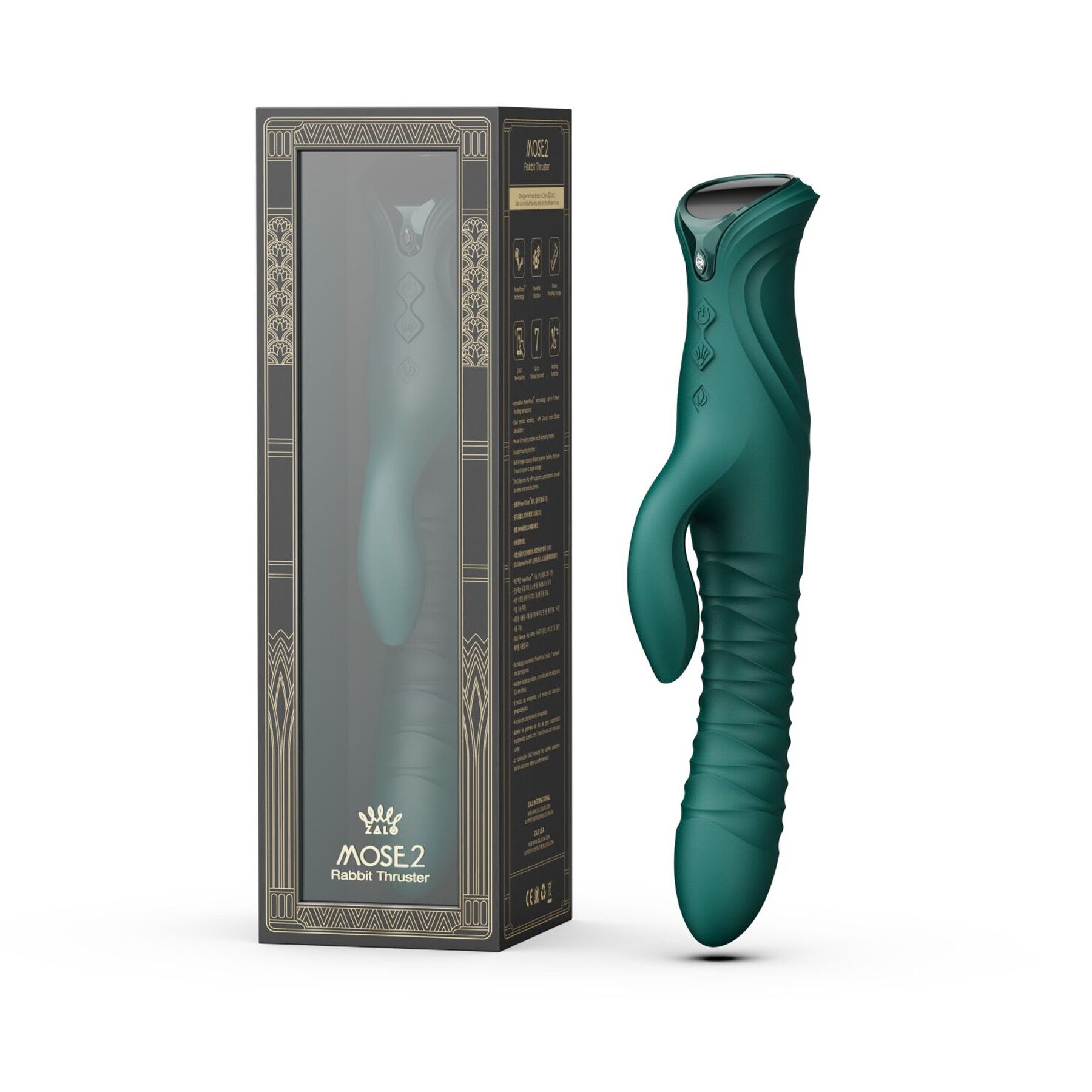 Смарт пульсатор-кролик с вибрацией Zalo Mose 2 Turquoise Green, подогрев до 42°C, кристалл Swarovski