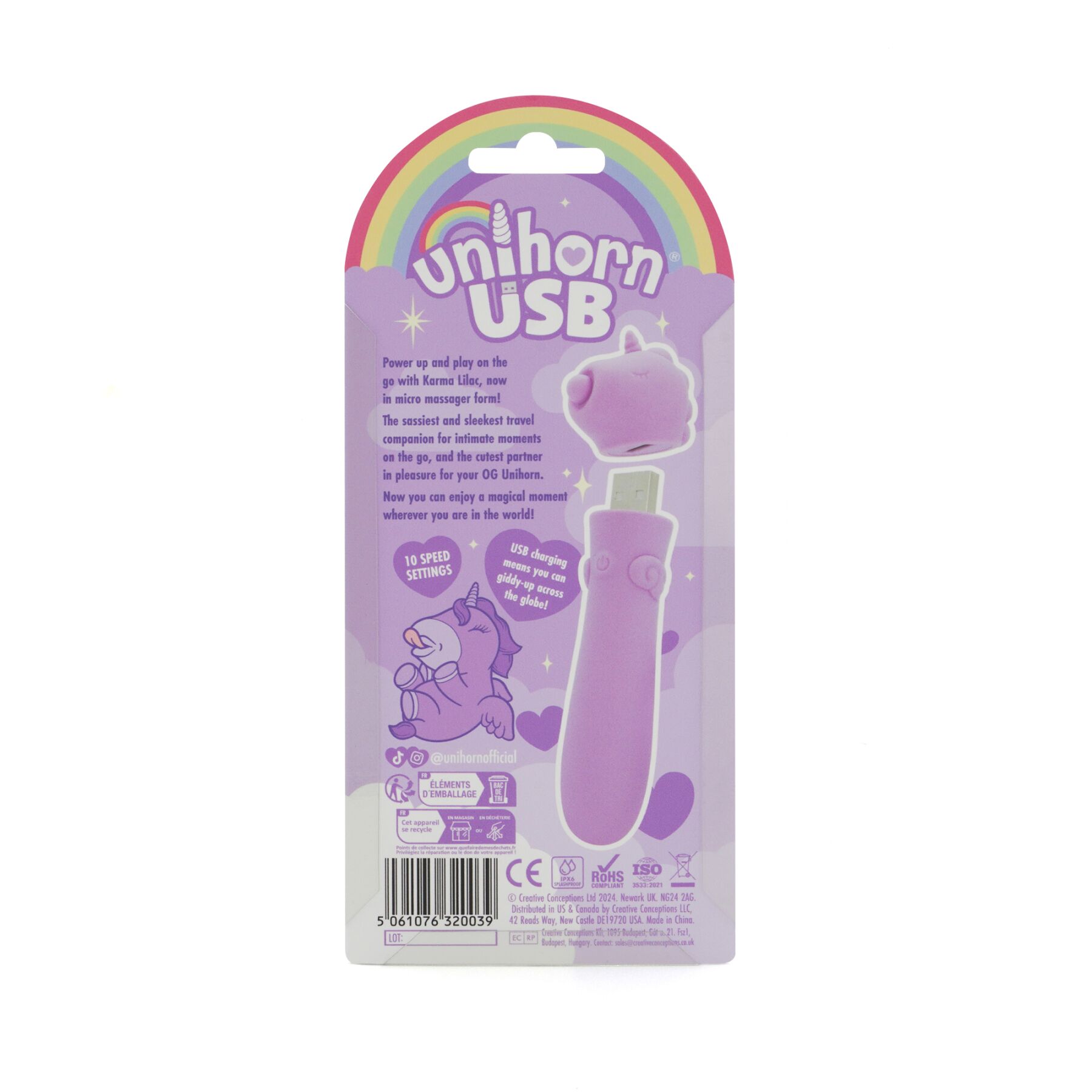 Вибратор-единорожка Unihorn USB Bullet – Karma Lilac, вибропуля, USB-зарядка, 10 режимов