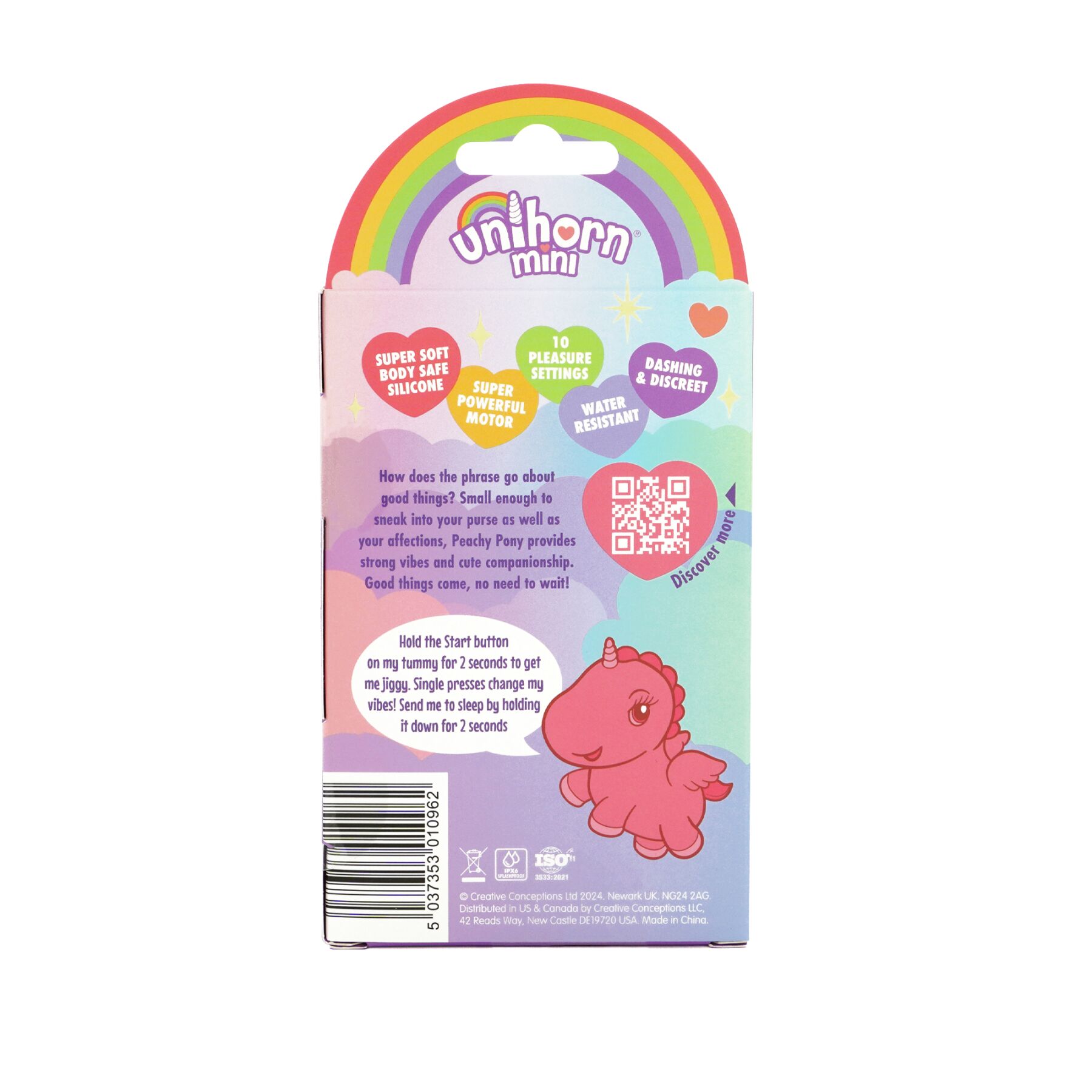 Вибратор мини-единорожка Unihorn Mini – Peachy Pony, брелок с вибрацией, 10 режимов