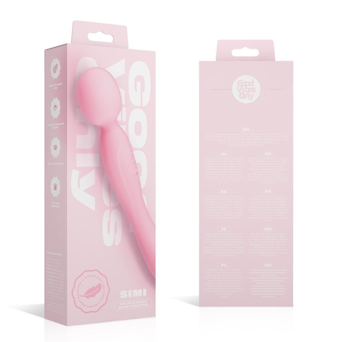 Двосторонній масажер-вібратор Good Vibes Only – SIMI Double-Sided Wand Vibrator Soft Silicone – Pink