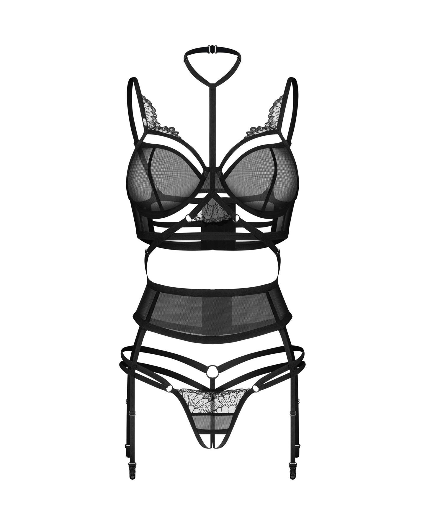 Комплект Obsessive Premisis Black 3-pcs crotchless set L/XL