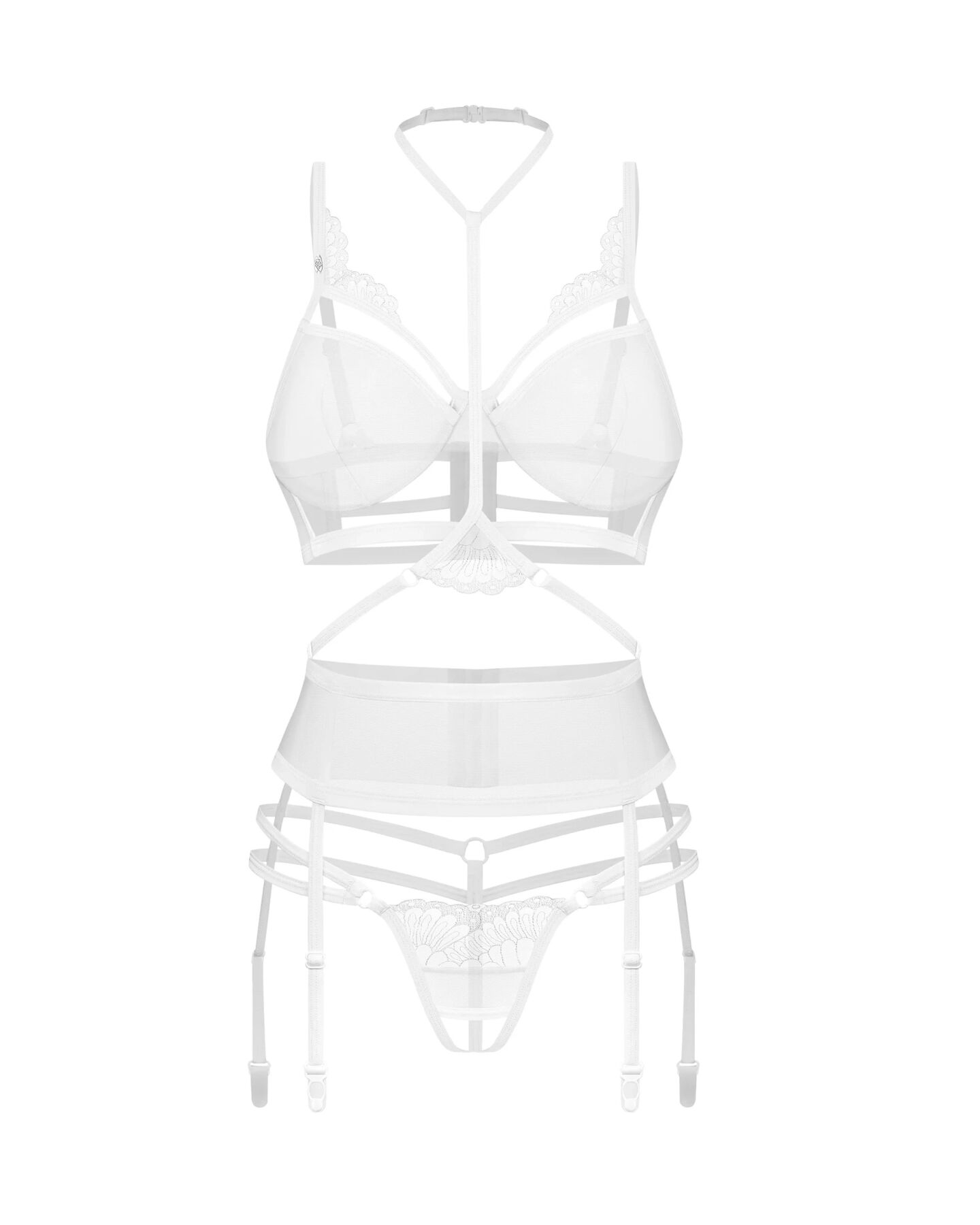 Комплект Obsessive Premisis White 3-pcs crotchless set 2XL/3X