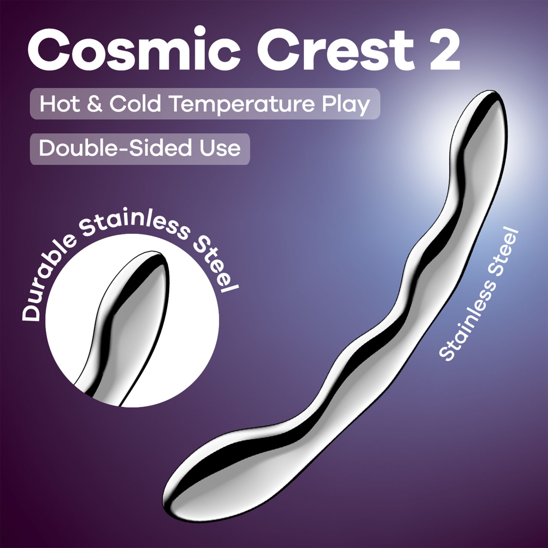 Металевий дилдо Satisfyer Cosmic Crest 2, двосторонній, можна нагрівати й охолоджувати