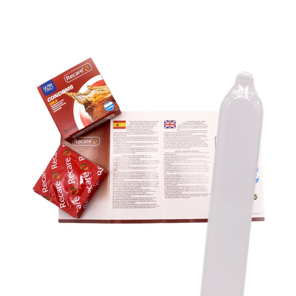 Презервативы Recare Cola Dotted&Ribbed Condoms 3 шт, с пупырышками и ребрами, аромат: Кола