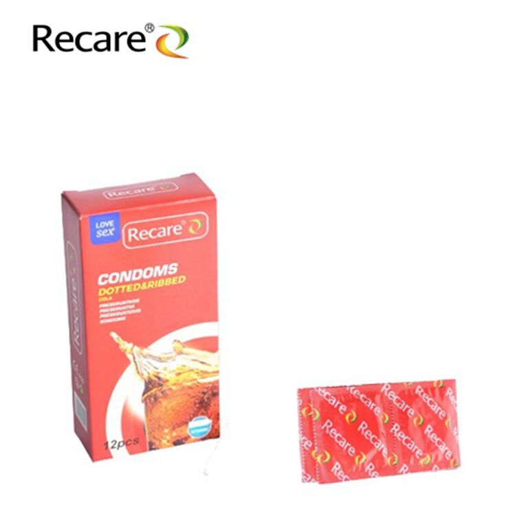 Презервативи Recare Cola Dotted&Ribbed Condoms 12 шт, з пухирцями та ребрами, аромат: Кола