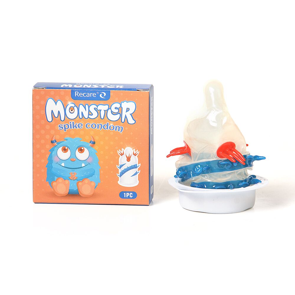 Насадка на член Recare Blue Monster Spike Condom (презерватив з вусиками та спіраллю шипів)