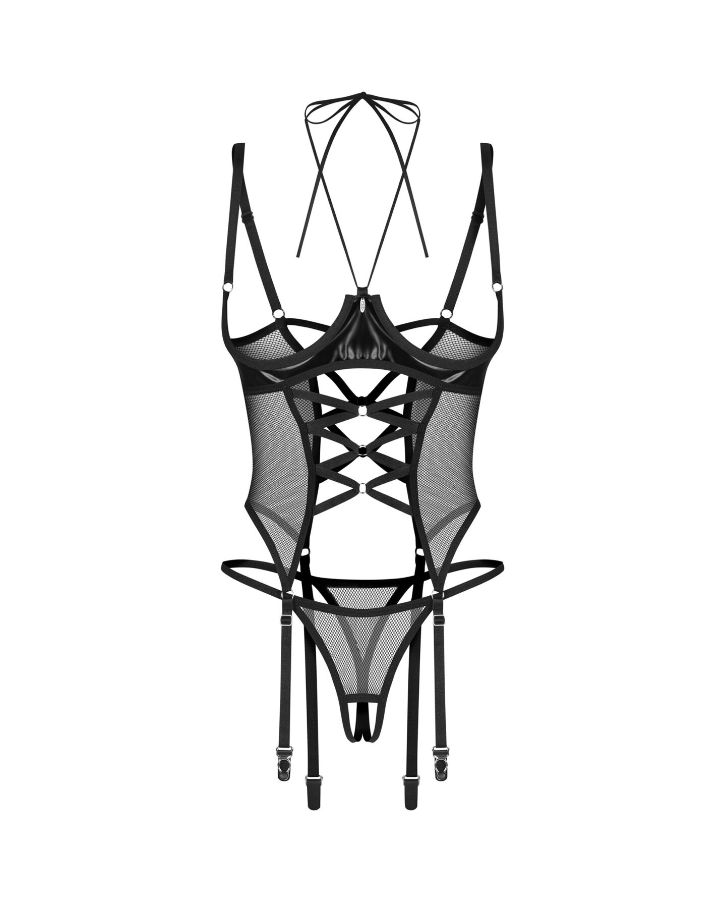 Корсет Obsessive Dominna cupless corset & crotchless thong S/M