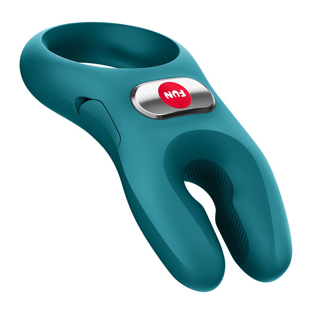 Эрекционное виброкольцо с двойной стимуляцией клитора Fun Factory NŌS PRO Bottle Green, 2 мотора